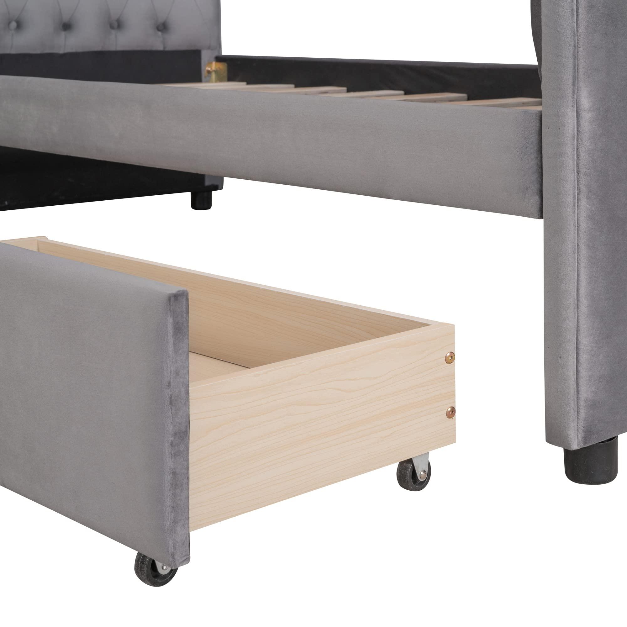 TONDI Tufted Daybed with Storage Drawers, Twin Size Upholstered Daybed with Drawers, Velvet Sofa Couch Bed Grey,Sofa