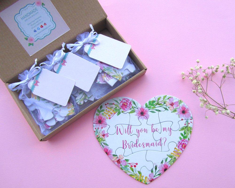 TwoCrewDesign Bridesmaid Proposal Set of 4 Puzzles, Will You Be My Bridesmaid Puzzle, Bridal Proposal Box, Bridesmaid and Maid of Honor Proposal Set Card