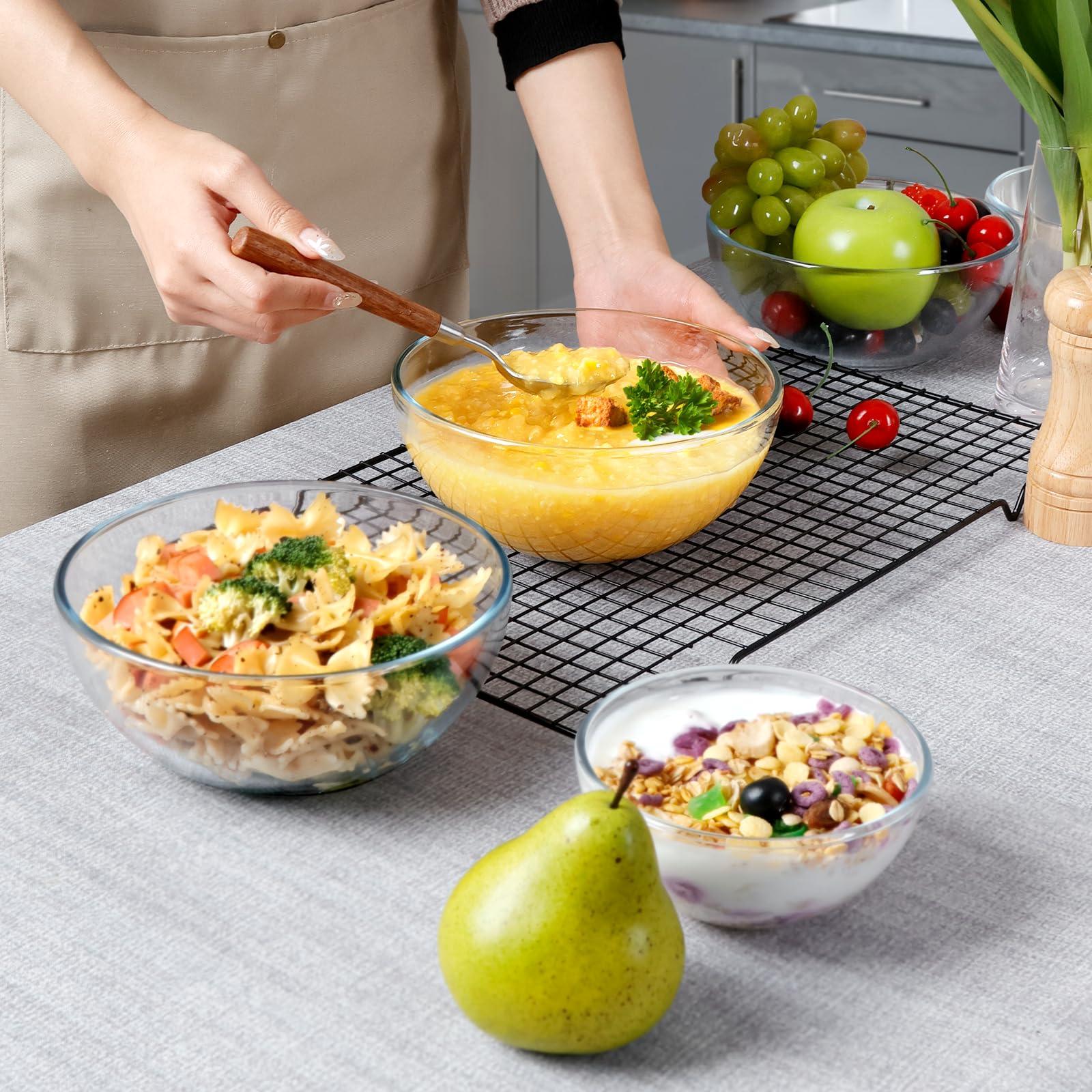 NUTRIUPS NUTRIUPS 7 Inch Medium Glass Prep Bowls, Tempered Glass Bowl Set of 4 Microwave and Oven Safe (7 inch, Set of 4)