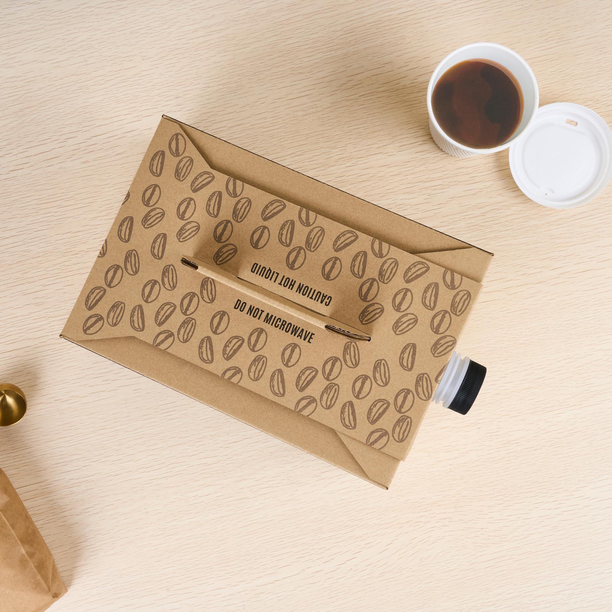 Restaurantware Restaurantware-12 x 7.5 x 8.5 Inch 96 Ounce Disposable Coffee Dispensers, 10 Insulated Coffee Take Out Containers - Built-In Handle, Portable Design, Kraft With Black Paper Coffee To Go Boxes