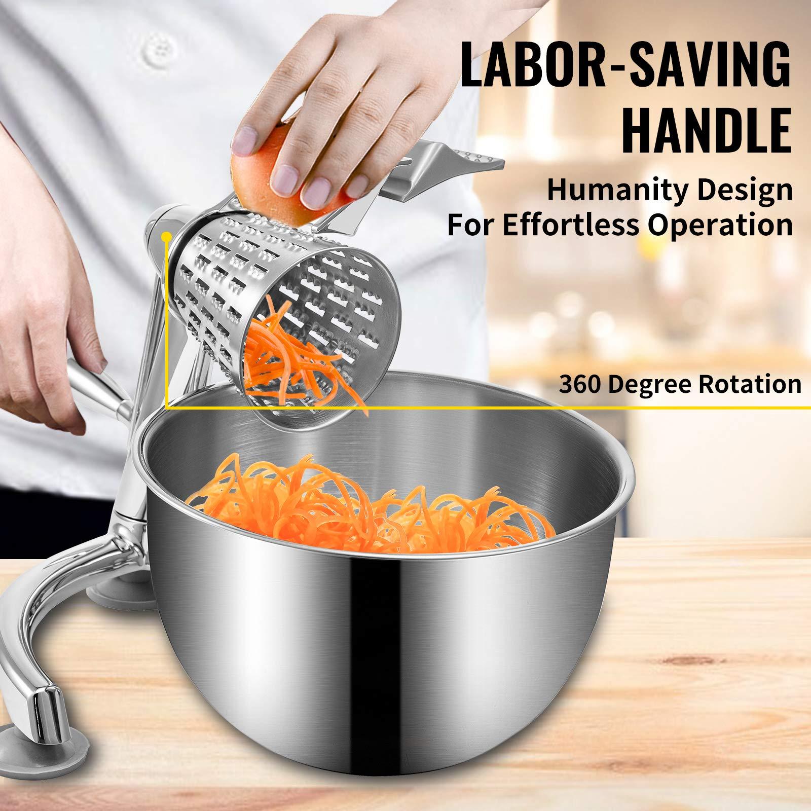 VEVOR VEVOR Rotary Cheese Grater, Zinc Alloy Rotary Vegetable Mandoline, Manual Cheese Mandoline w/ 5 Stainless Steel Cutting Cones, Manual Vegetable Grater w/ 2.5L Bowl, Rotary Shredder w/Suction Base