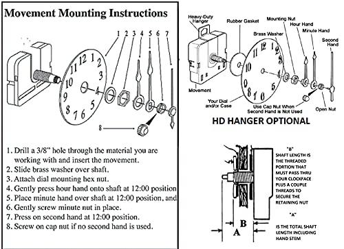 Clockparts High Torque (Silent Sweep) Clock Movement with Large 8" Spaded Hands (#34) Large Wall Clock Clock Parts High Torque Non Ticking