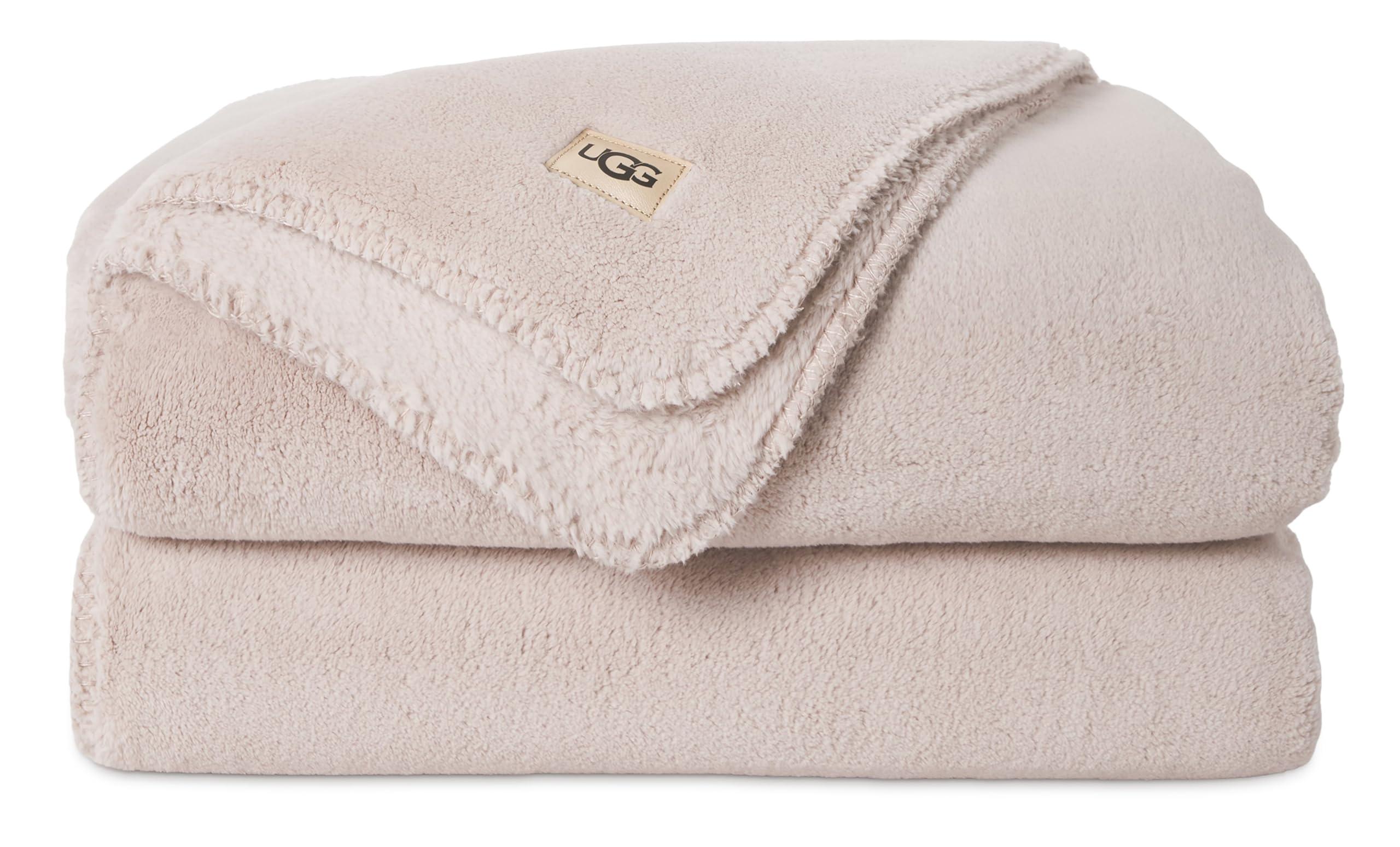 UGG UGG Whitecap Plush Throw Blanket Fleece Lightweight Soft Cozy Throw for Couch Luxury Home Decor for Living Room Machine Washable Hypoallergenic Flannel Blankets, 50-inch x 70-inch, Light Pink Quartz