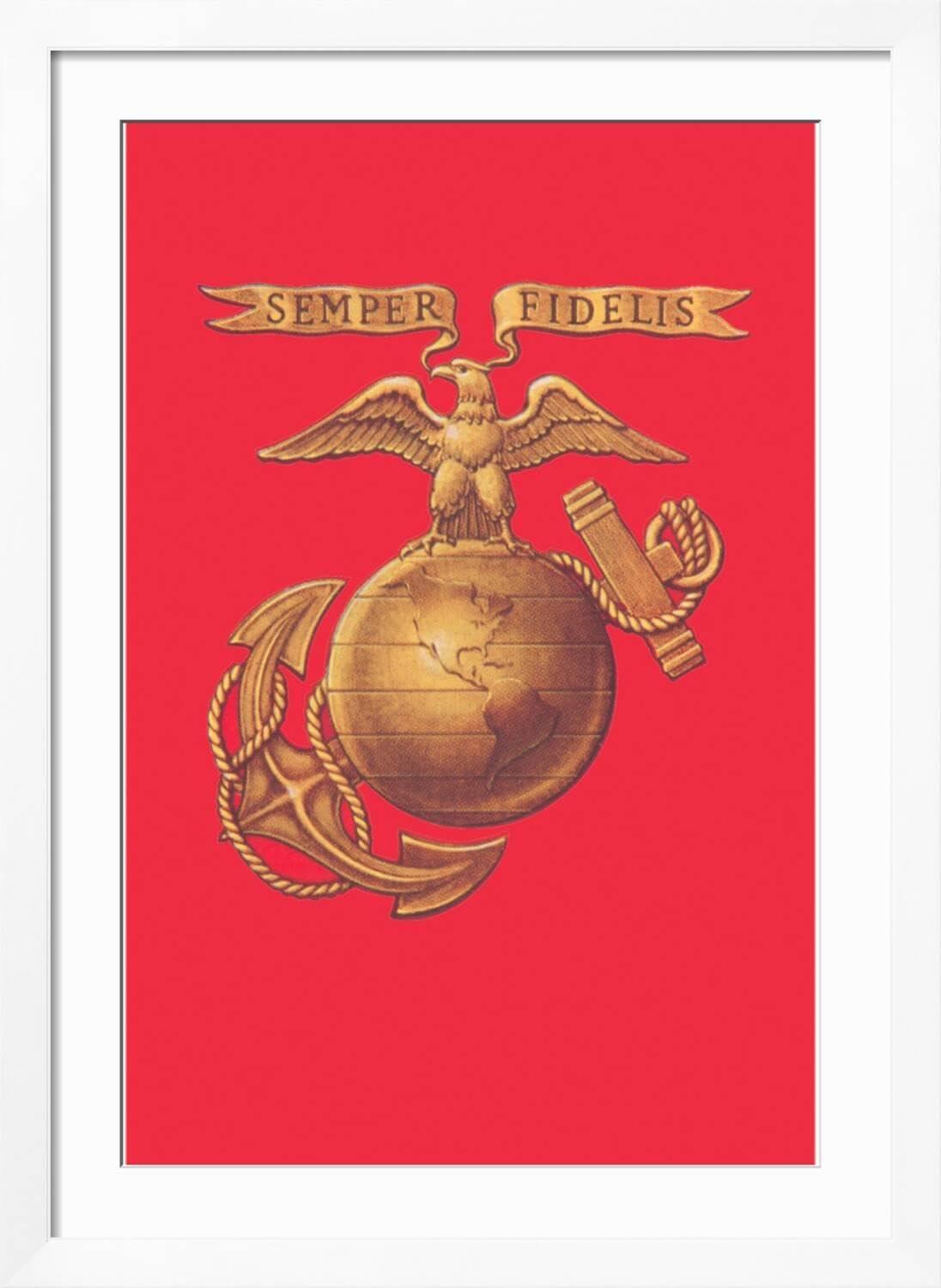 ART.COM ART.COM Wall Art Print US Marine Corps Logo on White Frame, 32" x 44"