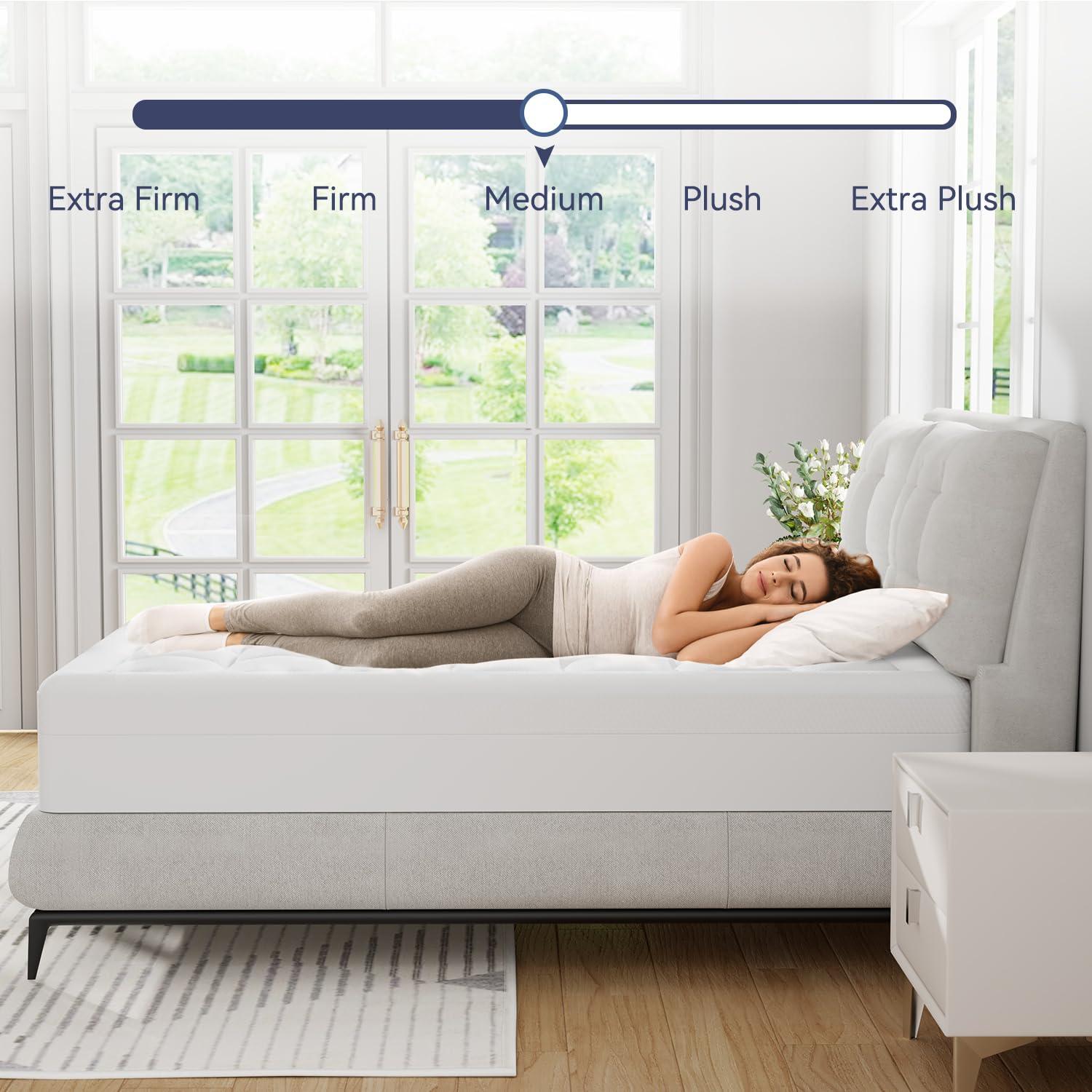 ELEMUSE ELEMUSE Dual Layer 3 Inch Memory Foam Mattress Topper King, 2 Inch Cooling Gel Memory Foam Plus 1 Inch Down Alternative Pillowtop Mattress Pad, Viscose Made from Bamboo Cover, Soft Comfort Support