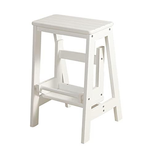 GFHQDPSC Step Stool Wooden Ladders Stool, Flip 2 Step Small Foot Stools Safety Non-Slip Tread for Home Library Kitchen Climb Step Ladder White
