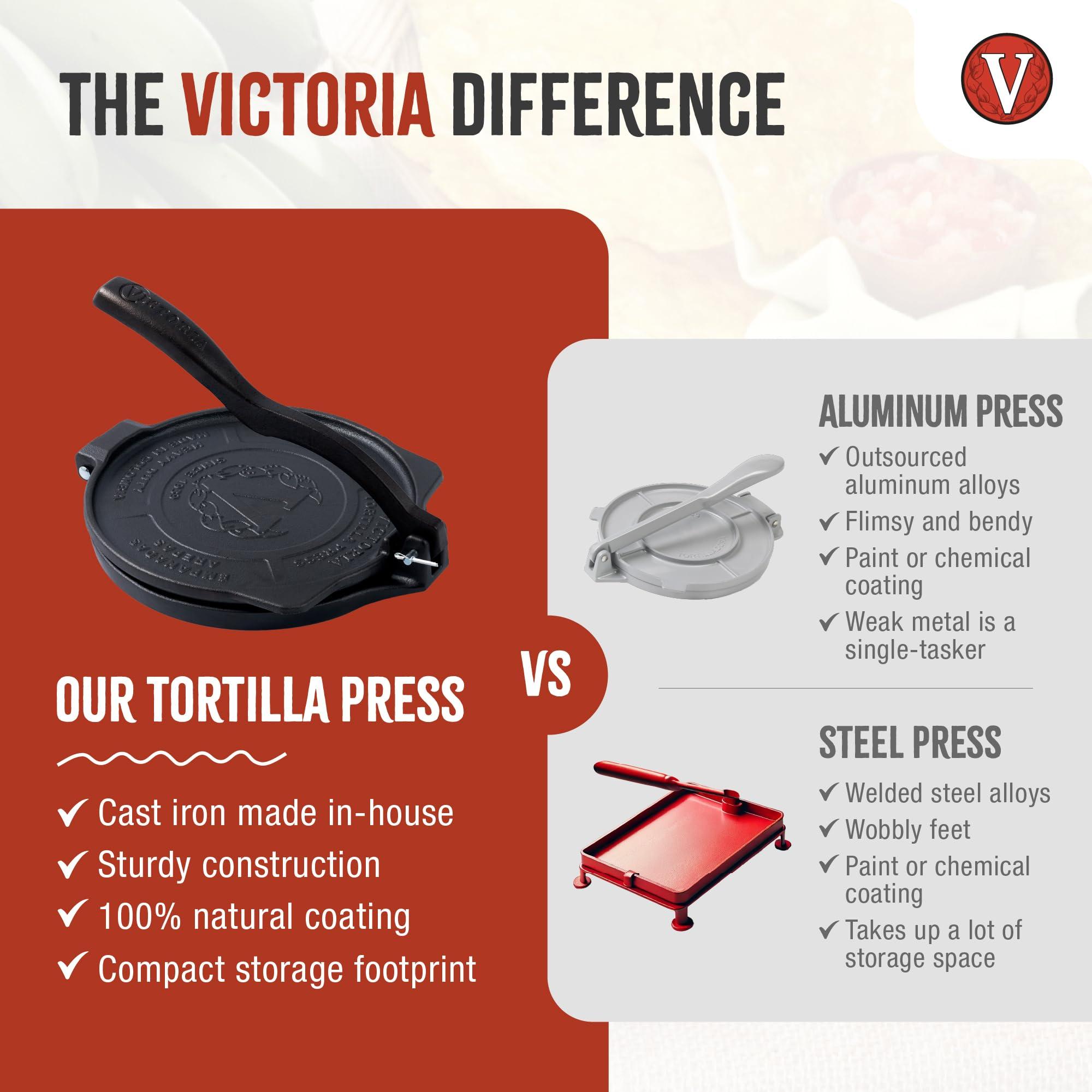 Victoria Victoria 8-Inch Commercial-Grade Cast-Iron Tortilla Press, Made from Super-Durable HD Iron, Made in Colombia