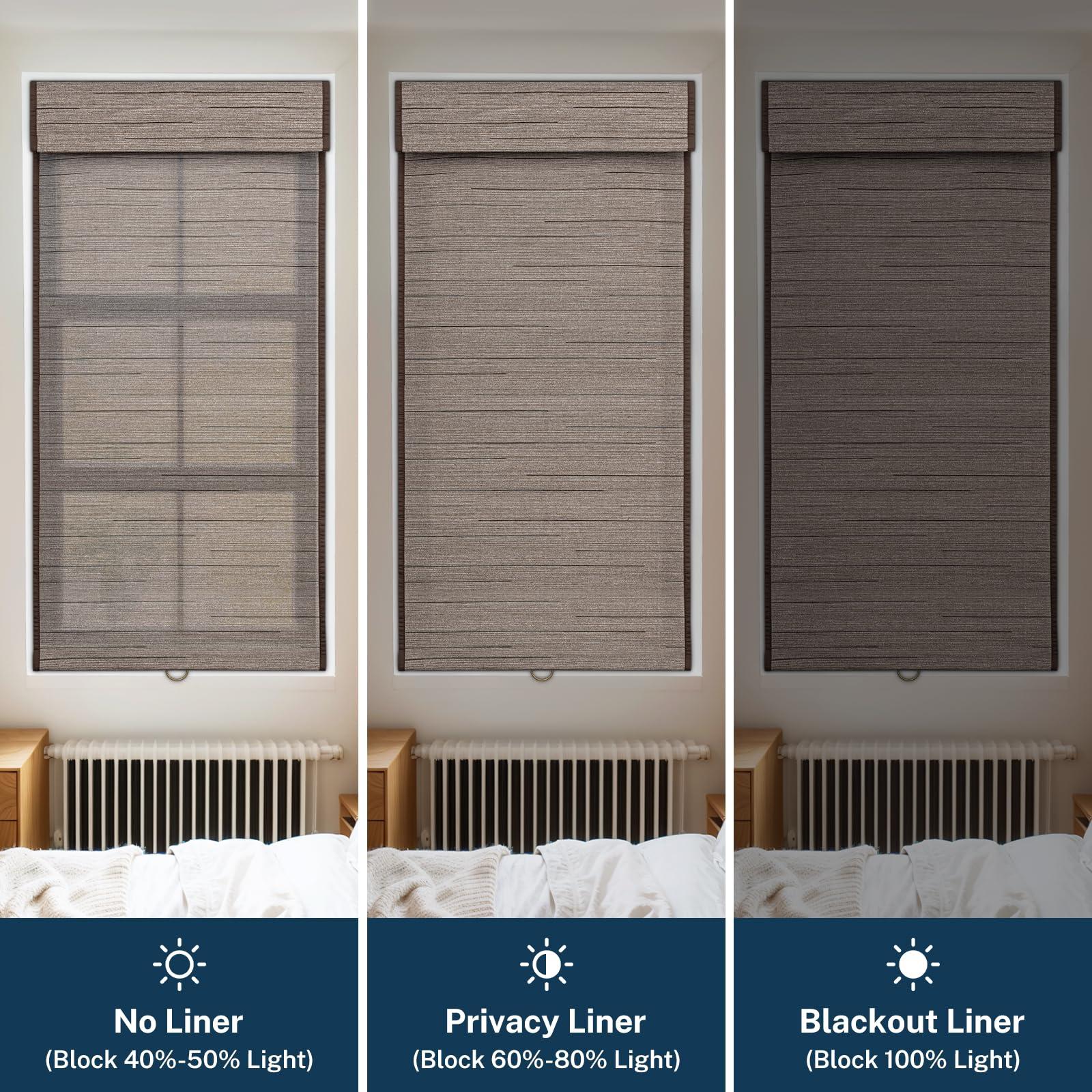 Pasoun Pasoun Cordless Roman Shades Custom Natural Linen Weaving Roman Blinds Blackout Room Darkening Window Blind Privacy Roll UP Shade for Windows Bedroom Kitchen (Brown, 51" W x 56" H)