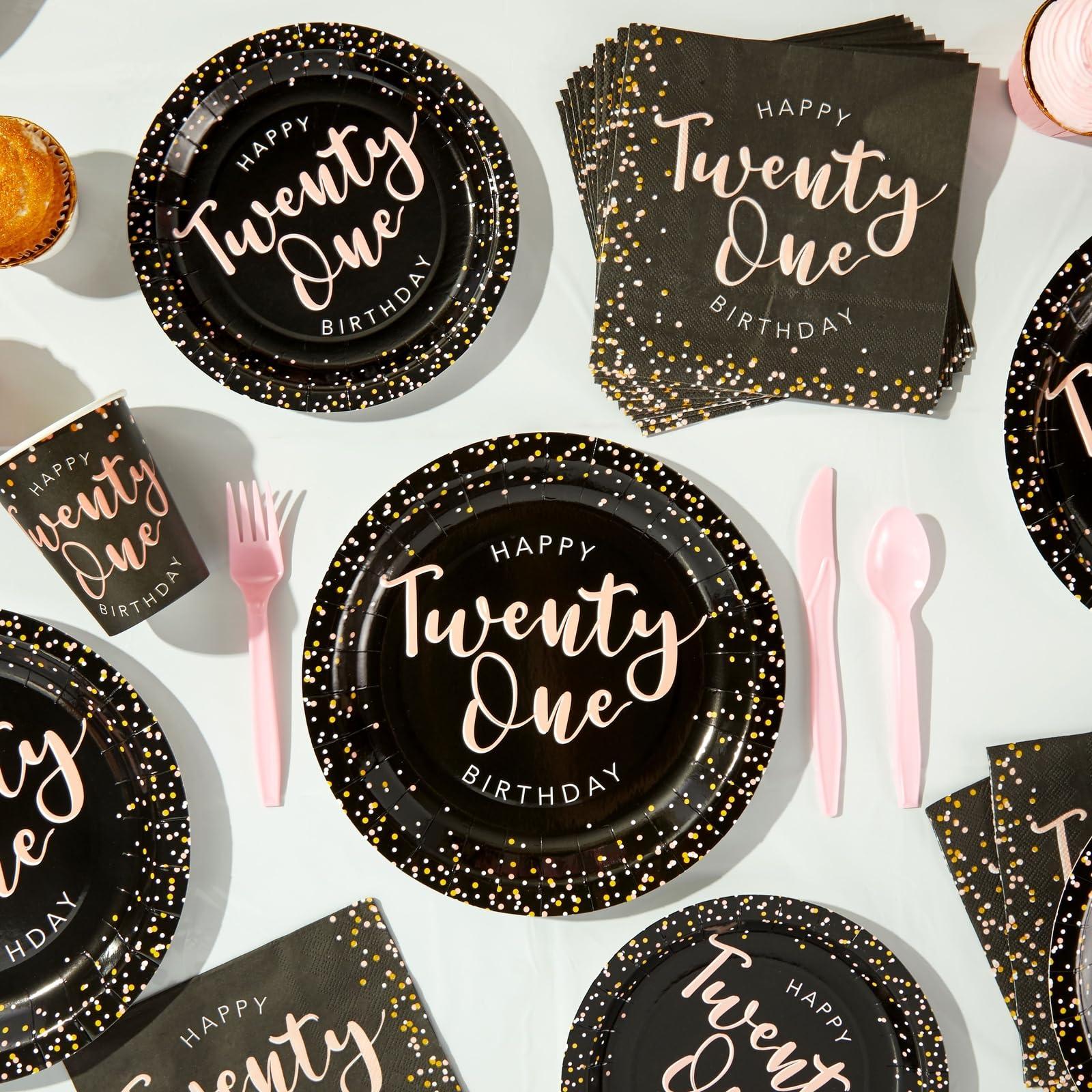 Sparkle and Bash 170 Piece 21st Birthday Party Supplies and Decorations Set for Girls, Includes Plates, Napkins, Tablecloth, Banner, Cups, and Cutlery (24 Guests)