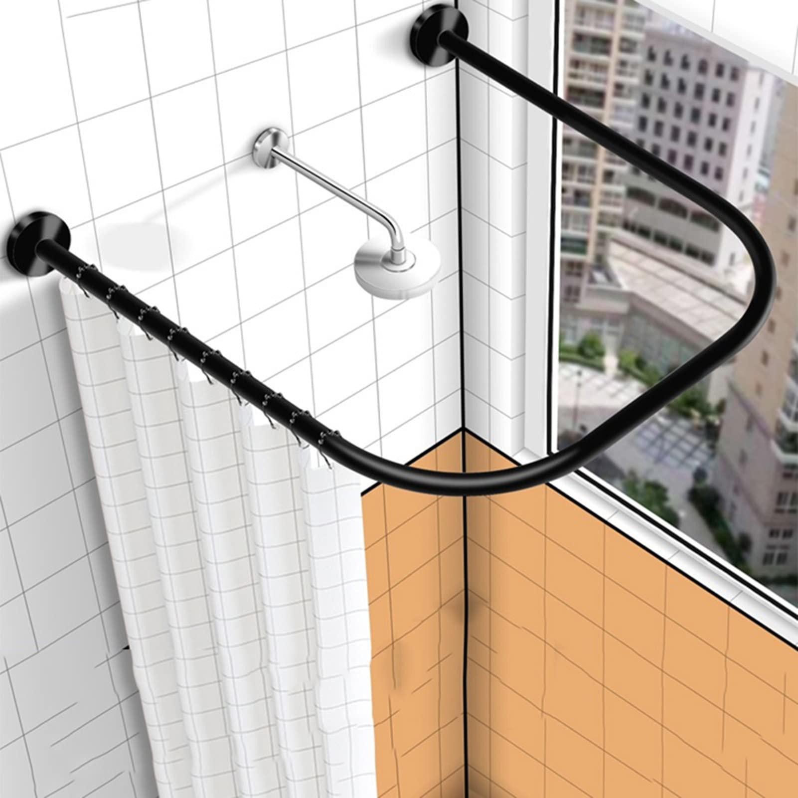 ZARBAILRE ZARBAILRE U-Shaped Curved Shower Rods 474747inch, Non Slip Shower Curtain Rods Premium Stainless Steel, Rustproof Shower Pole for Bathroom Shower Stall, RV, Windows, Closet