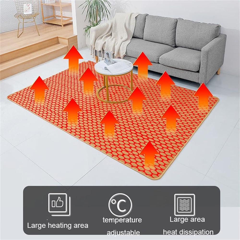 vhdurike vhdurike Radiant Electric Heated Rug, Large Area Pad Warming Heater, Carbon Crystal Floor Heating Pad, Electric Heated Floor Mats for Office Home,120 * 200cm