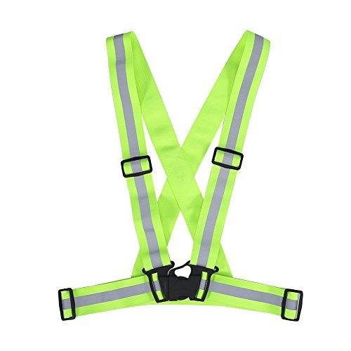 Qiilu Reflective Vest, Qiilu Reflective Vest Adjustable Elastic Safety Vest Strap for Running Cycling Jogging(Green)