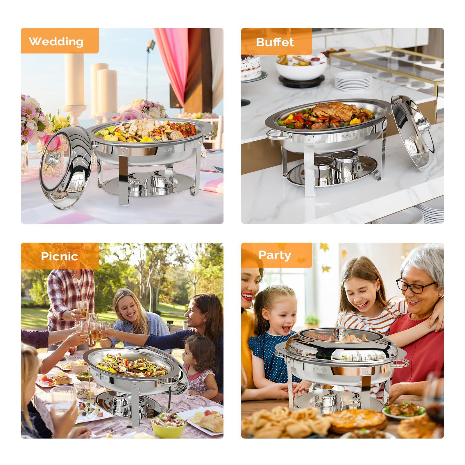 ROVSUN ROVSUN 2 Pack Oval Chafing Dish for Buffet, 6QT Stainless Steel Chafing Dish Buffet Set with Glass Lid, Chafers and Buffet Warmers Sets for Party, Catering, Wedding, Banquet, Graduation