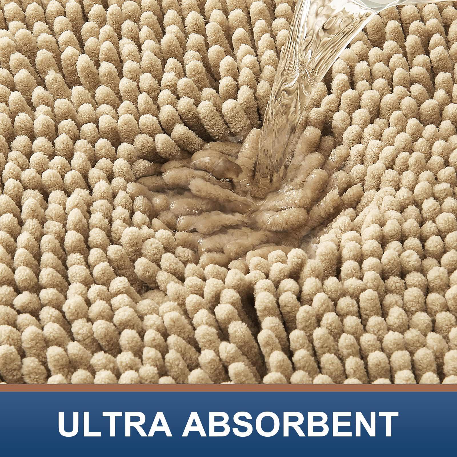 smiry Smiry Chenille Bathroom Rugs 36x24+24x16 and U-Shaped Toilet Bath Rugs 24x20, Extra Soft and Absorbent Shaggy Bath Mat, Machine Washable, Non-Slip Plush Carpet, Beige