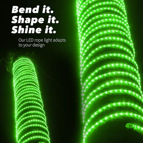 WYZworks WYZworks 1656LEDs 150ft LED Outside Rope Lights, Outdoor ETL Certified Waterproof Permanent 360 Degree Light Emitting, Flexible Tube, Connectable, Christmas Palm Tree Exterior Landscape, Green