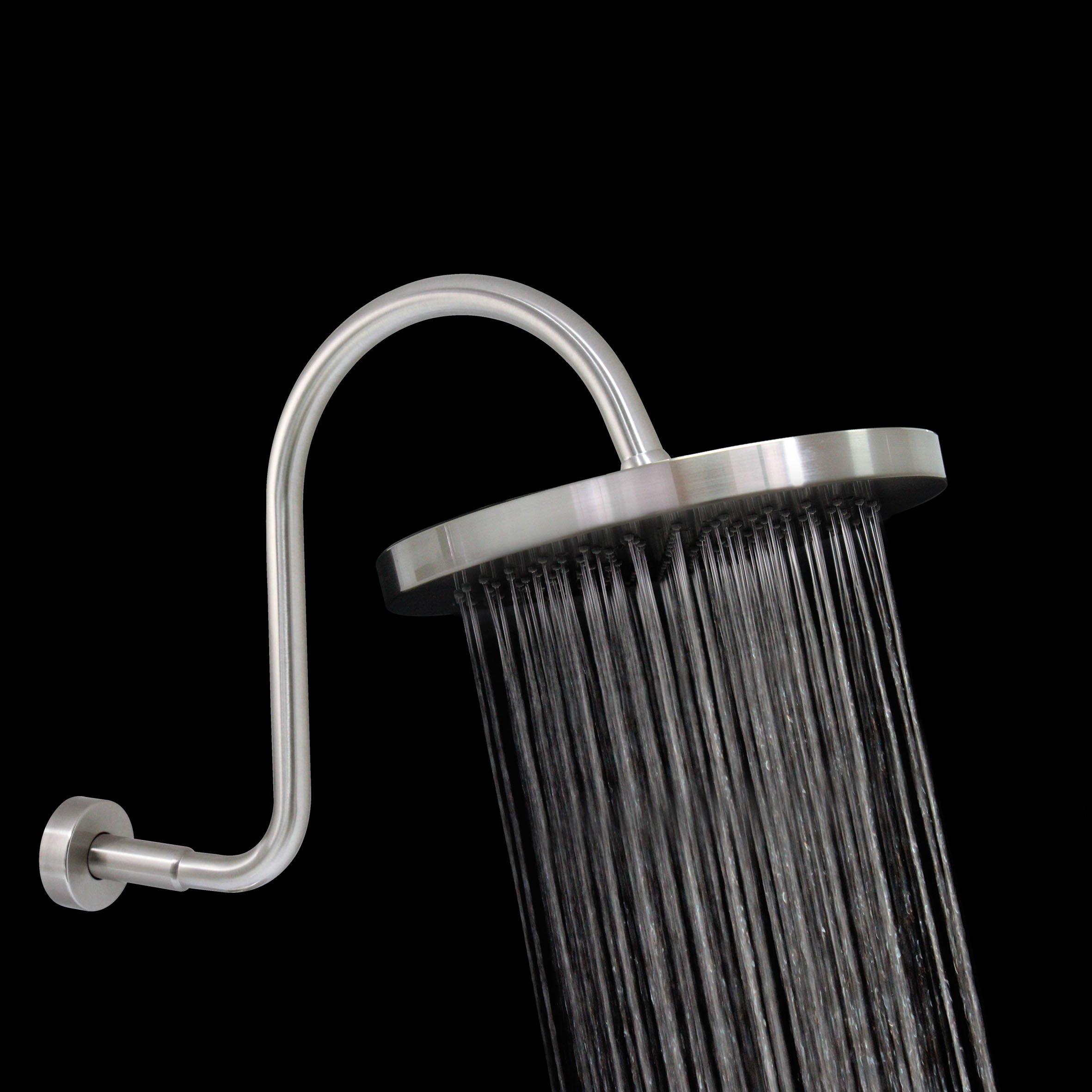 MODONA MODONA 10” Rain Shower Head and “S” Long Shower Arm with Flange – Satin Nickel - 5 Year Warrantee