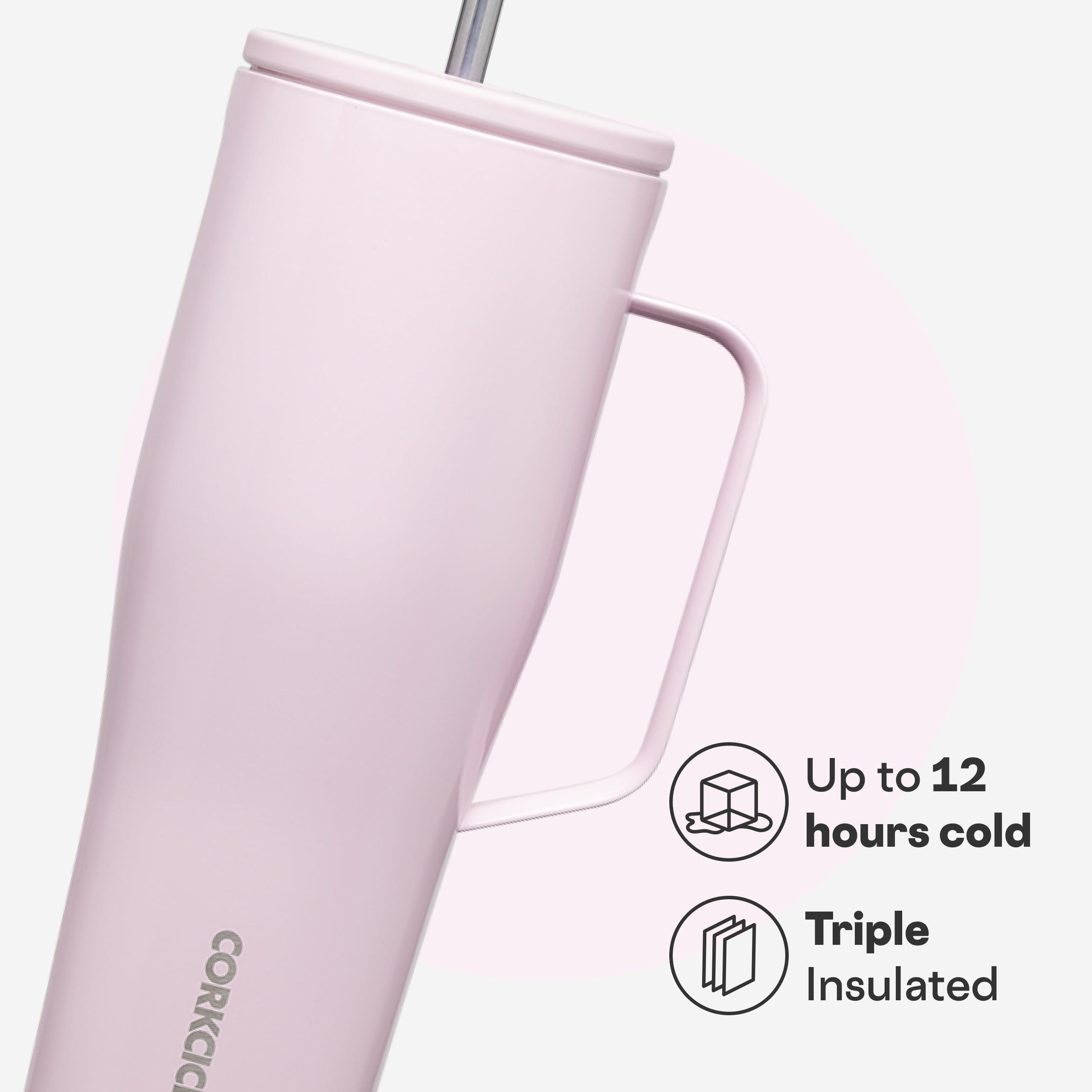 Corkcicle Corkcicle Cold Cup XL Insulated Tumbler with Handle, Lid, & Straw, Powder Puff, 30 oz Reusable Cupholder Friendly Water Bottle Keeps Drinks Cold 12hrs
