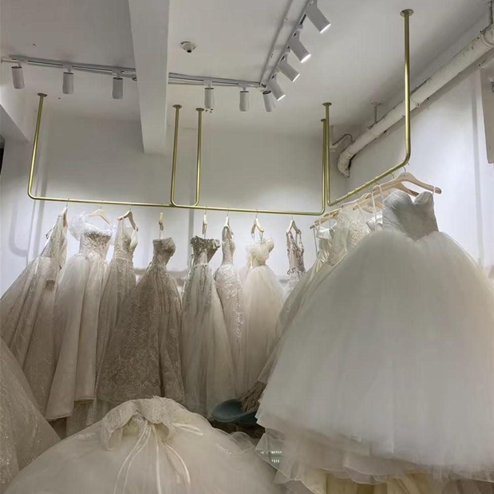 LXHELIVERY LXHELIVERY Clothing Store Suspended Ceiling Metal Display Rack Wall Mounted Garment Rack Hanging Clothes Rack Detachable for Storage Wedding Dress U-Shaped Shelf (Color : Gold, Size : 100x150cm)