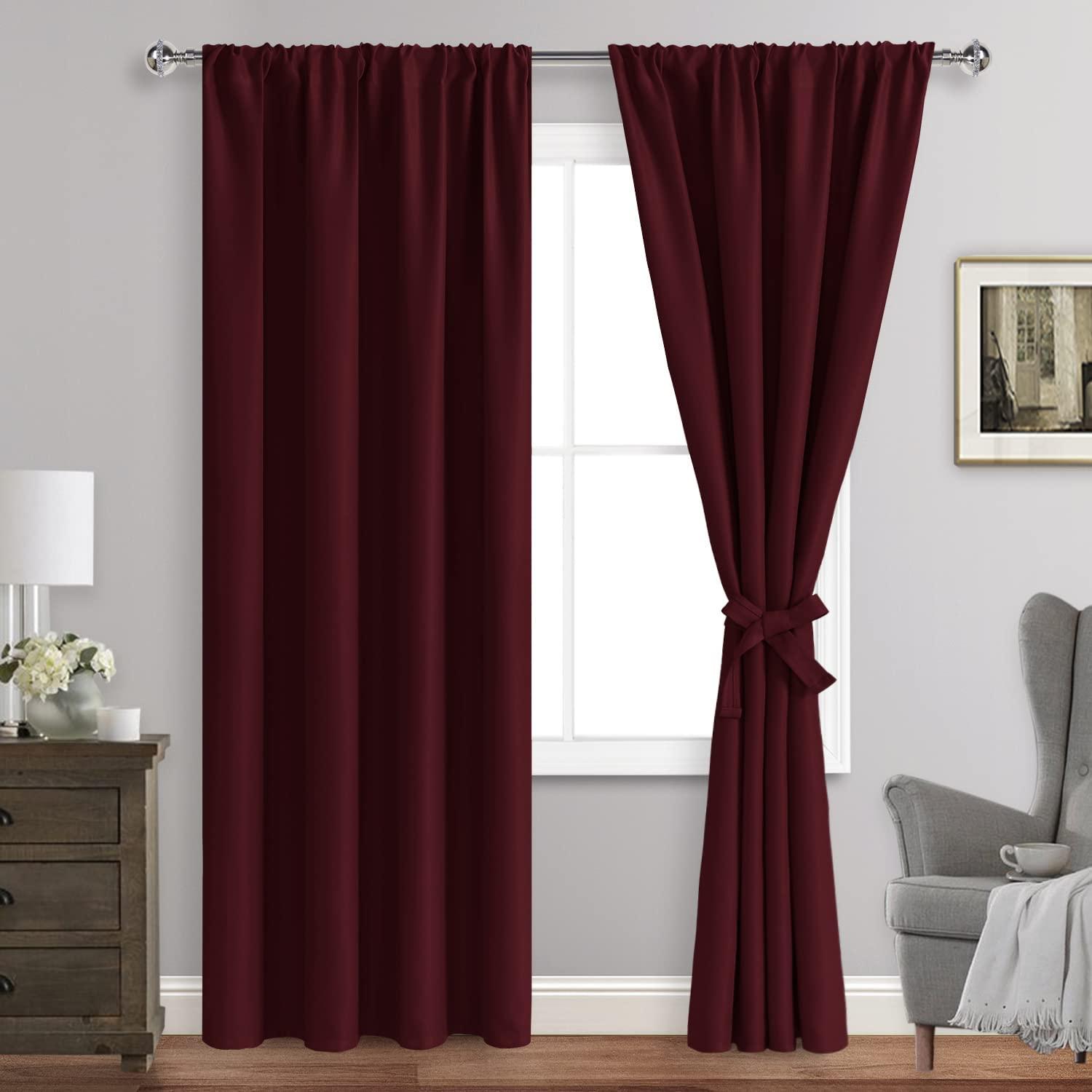 Sky Wave Sky Wave Perfect Size Blackout 100% Polyester Curtains for Living Room and Bedroom with Easy Rod Pocket Hanging Option. (Burgundy 42 inch Wide by 95 Inch Long- 2 Panels)