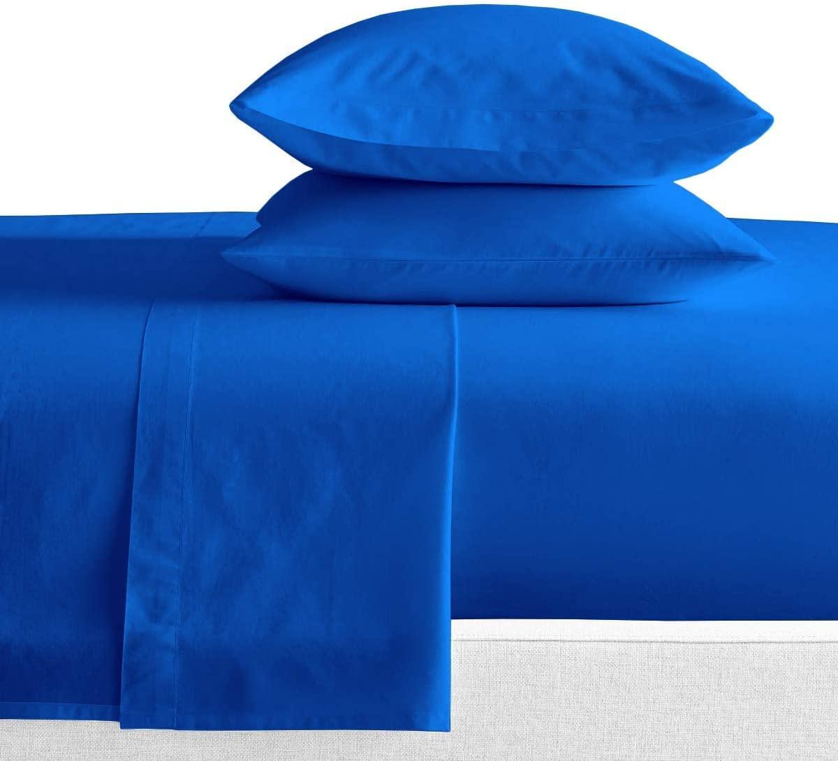 DIFFERENT SHEETING Sheet Set 4 Piece - Queen Size Cotton Bed Sheets 400TC Egyptian Quality Sheets - Fits Upto 21\" Deep Pocket Mattress, Long Staple & Extra Soft Sheets and Pillow Cases - Royal Blue Solid.