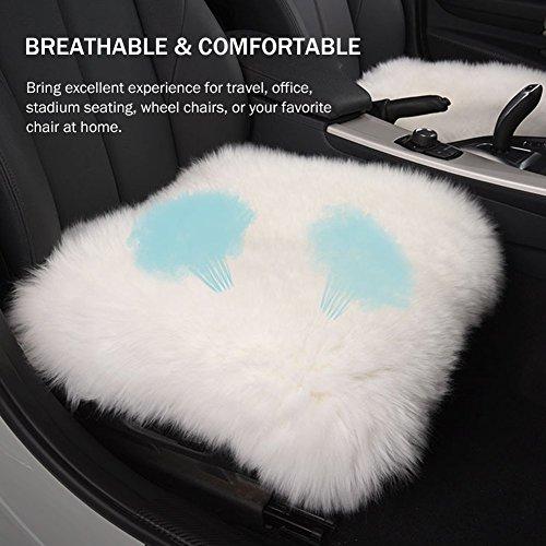 Dofover Dofover Luxurious Sheepskin Long Wool Square Car Seat Cushion Fur Covers Chair Pads White (19.7')