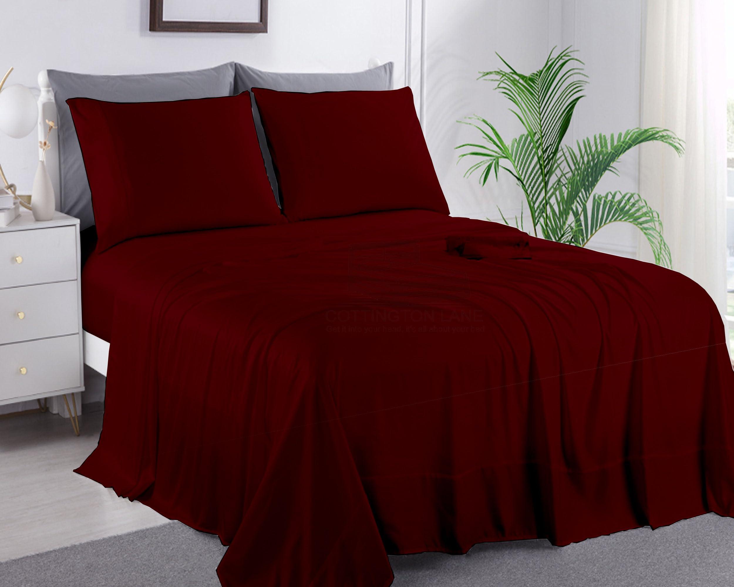 Cottington Lane Extra Long Twin XL Sheets Dorm-Super Soft Microfiber Bed Sheets-Hotel Luxury Bedding-College Dorm Room Bed Sheets Twin Xl-16 Inch Deep Pocket Twin XL Fitted Sheet with Elastic All Around(Burgundy)