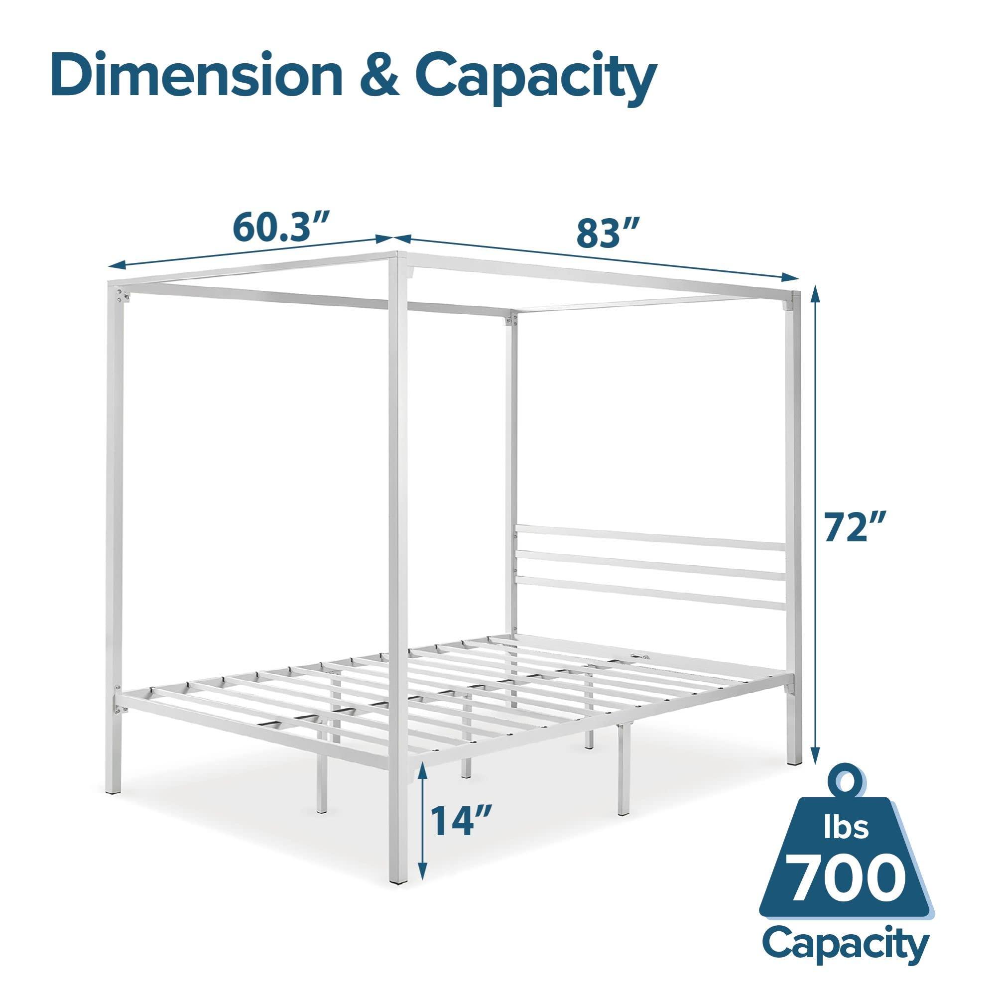 Zinus ZINUS Patricia White Metal Canopy Platform Bed Frame, Mattress Foundation with Steel Slat Support, No Box Spring Needed, Easy Assembly, Queen