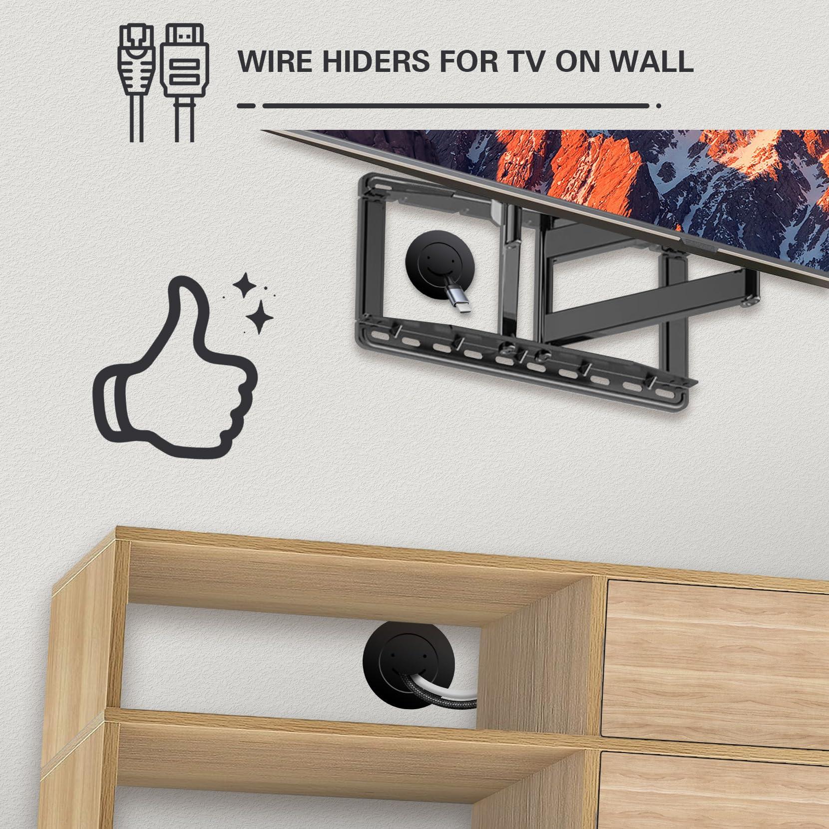 Julaiwy in Wall Cable Management Kit, TV Cord Hider for Wall Mounted TV Wire Hider for Wall, 2 Pack Pass Throughs Include a Drywall Hole Saw Drill Attachment for Easy Install Grommet - Black