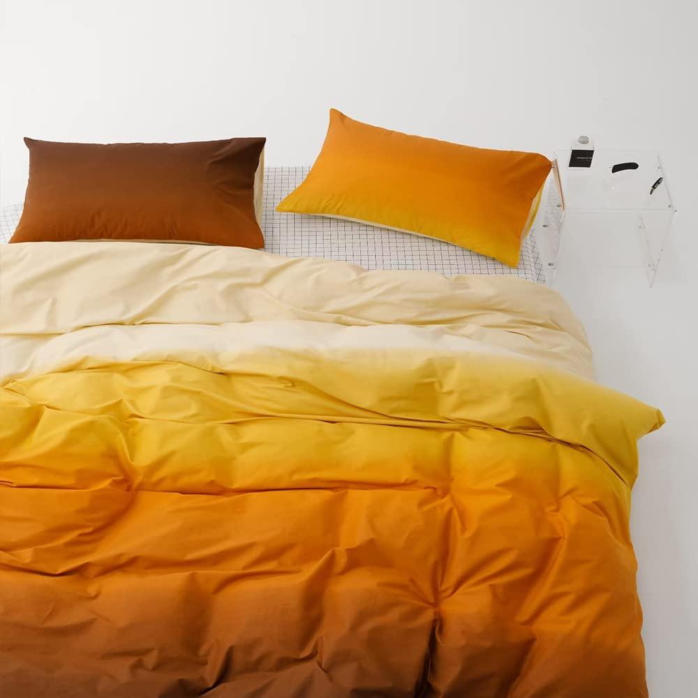 Pureant Pureant Orange Yellow Gradient Comforter Sets Queen Solid Yellow and Orange Bedding Comforters Cotton Women Girls Modern Orange Brown Gradient Soft Quilts Farmhouse Abstract Art Orange Blanket Warm