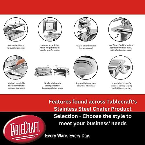 Tablecraft Tablecraft Roll Top Chafing Dish Buffet Set, Covered Chaffing Server, 6 Quart Parties Banquets Catering Food Warmers, Polished Stainless Steel, Slow Close Noise Reduction Lid, Commercial Grade