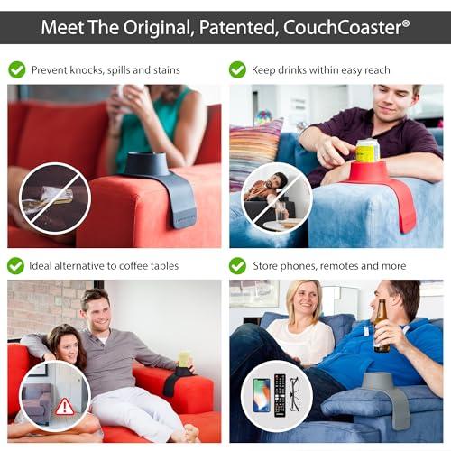 HIT PRODUCTS HIT PRODUCTS CouchCoaster - Original & Patented Armrest Couch Cup Holder, Mocha Brown - A Weighted, Silicone, Anti Slip Coaster Stops Spills On Your Sofa, Armchair Or Recliner & Keeps Drinks in Reach