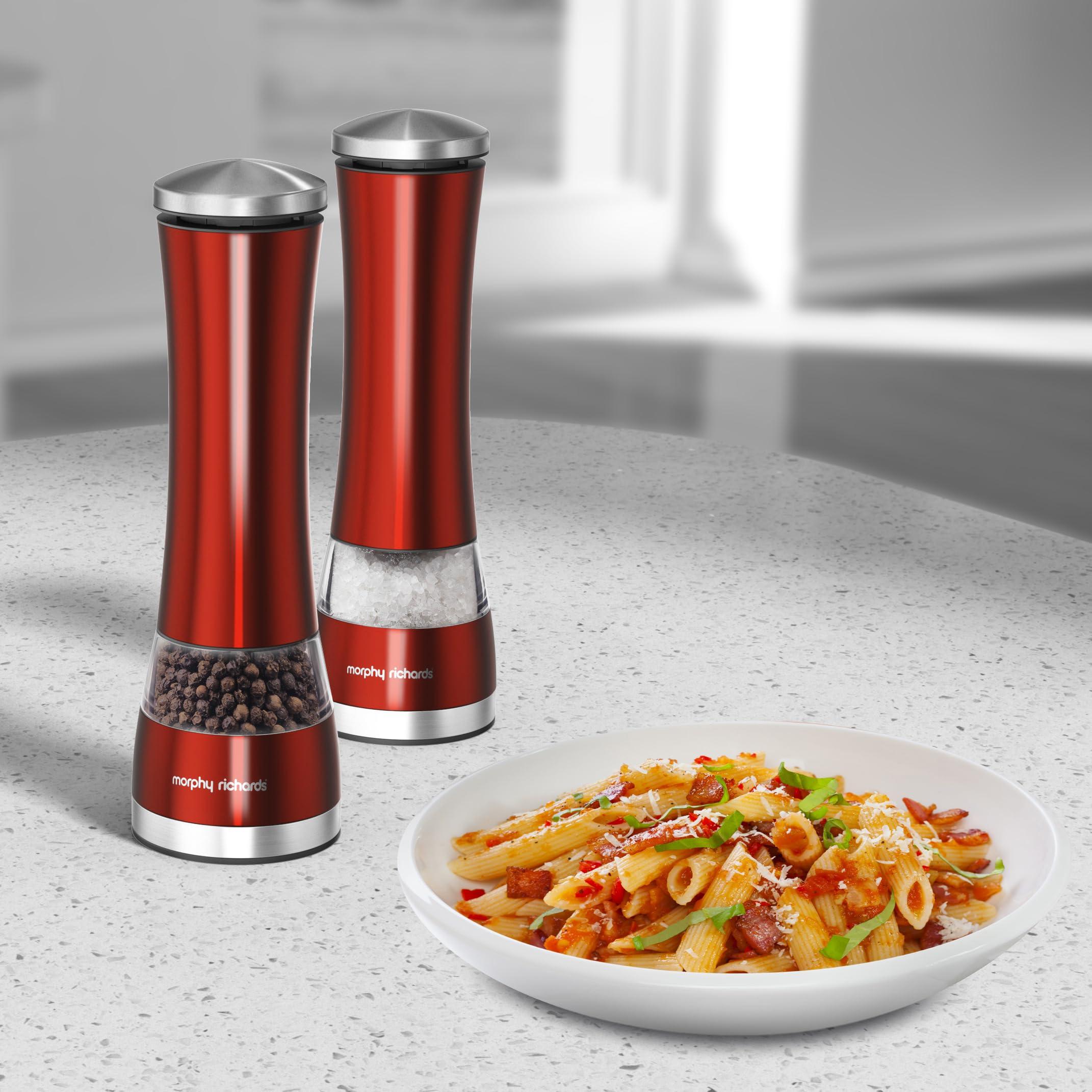 Morphy Richards Morphy Richards 974221 Accents Electronic Salt and Pepper Mill Set, Stainless Steel, Red