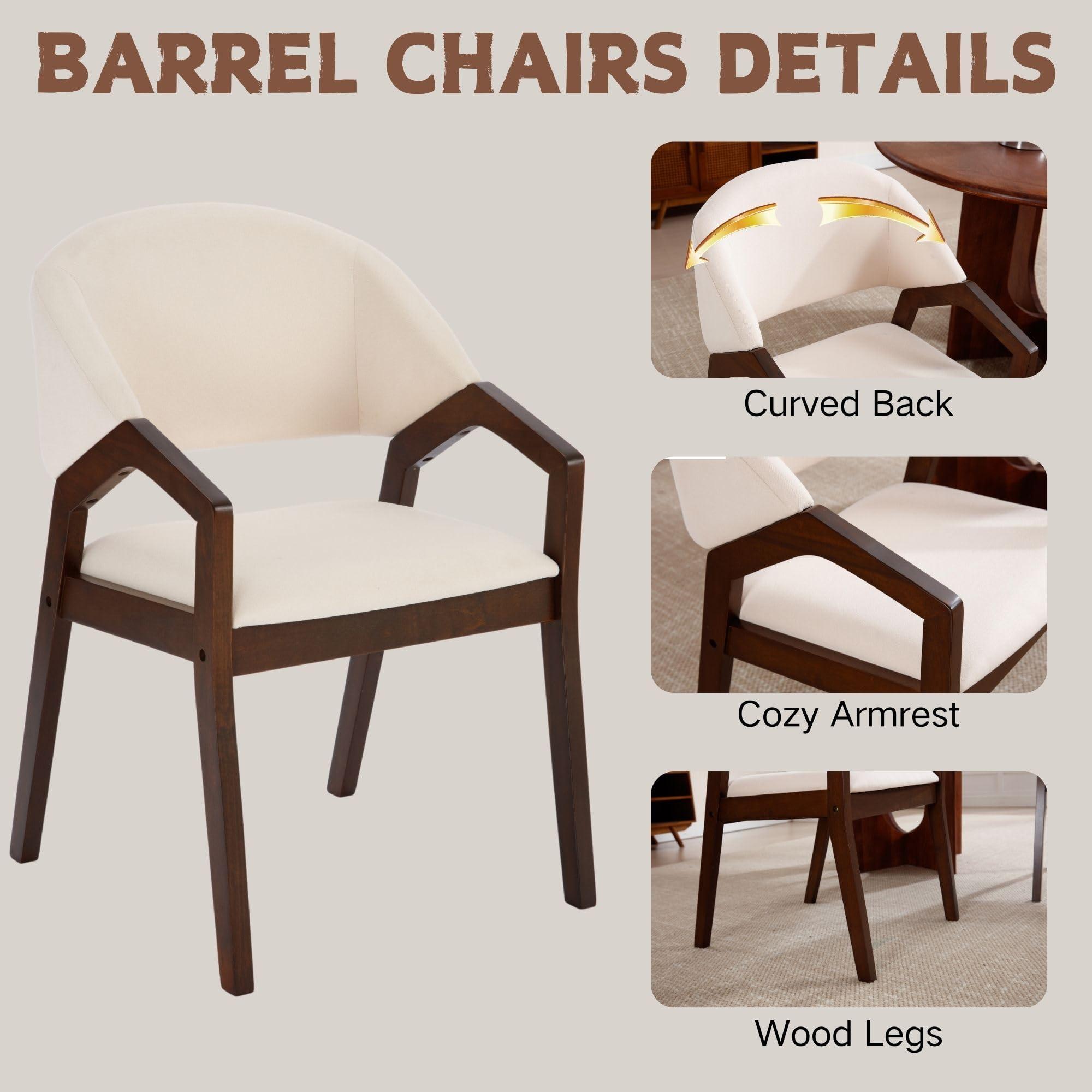 Wahson Wahson Mid Century Modern Dining Chairs Set of 4, Upholstered Fabric with Beige Chenille, Brown Solid Wood Frame