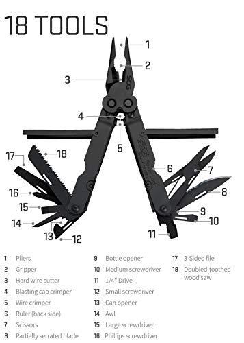 SOG SOG PowerLock Multi-Tool- Compound Leverage Technology with EOD Crimper Device, 420 Stainless Steel Body, 18 Lightweight Specialty Tools (B61N-CP) , Black