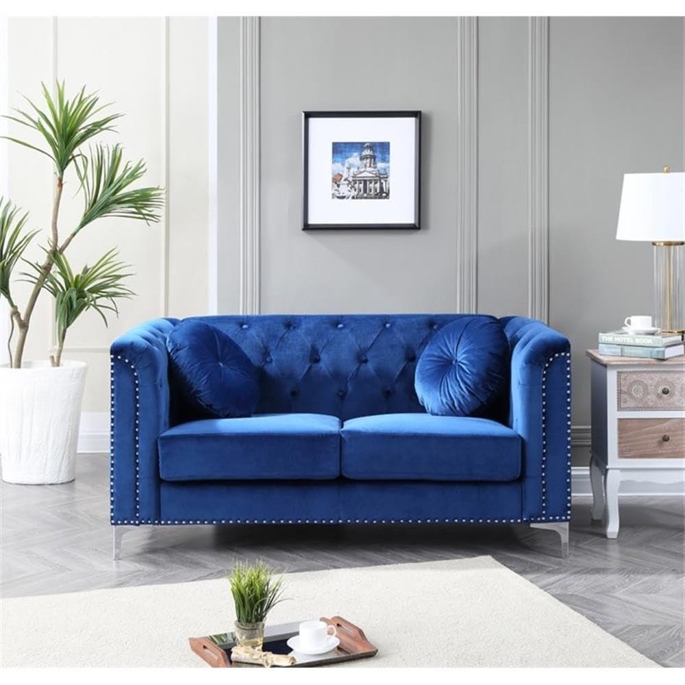 Glory Furniture Glory Furniture Pompano Velvet Loveseat in Navy Blue
