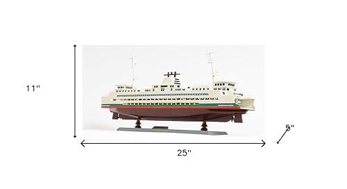 HomeRoots HomeRoots 11\" Brown and White Washington Ferry Boat Hand Painted Decorative Boat