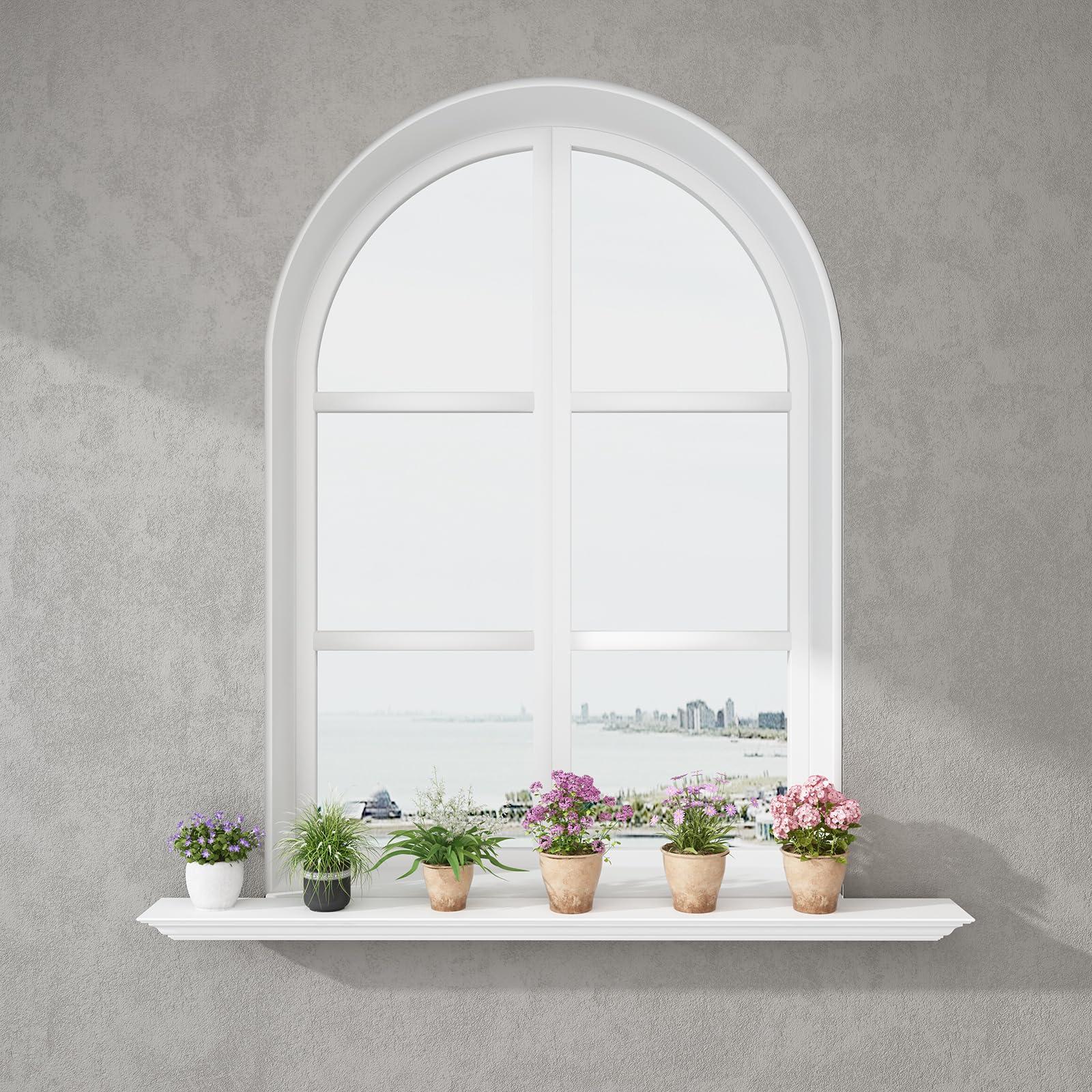 WELLAND WELLAND White Finished 48 inch Pine Wood Fireplace Mantel Shelf Wall Mounted,Corona Crown Molding Floating Wall Picture Ledge Shelves