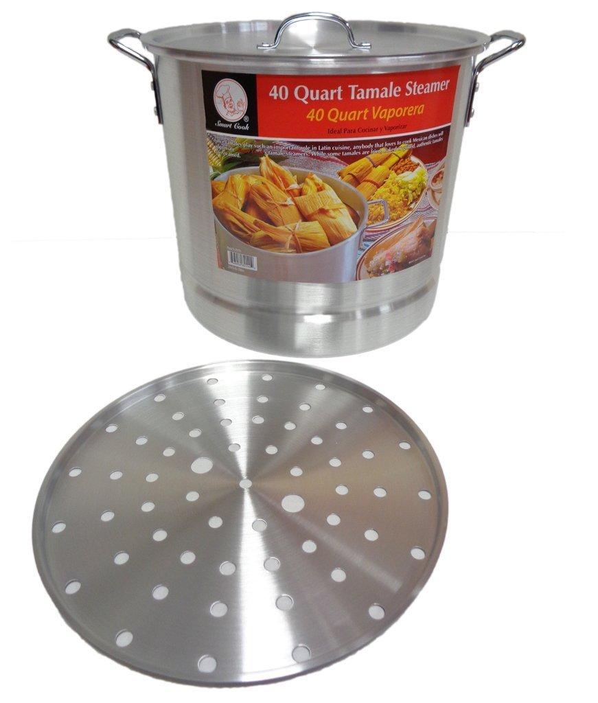 Smart Cook Tamale Steamer Vaporera Stock Pot Aluminum Tamale/Steamer 1 Set of 52 quart + 40 quart +32 quart + 24 quart +20 quart with steamer inserts and lids.