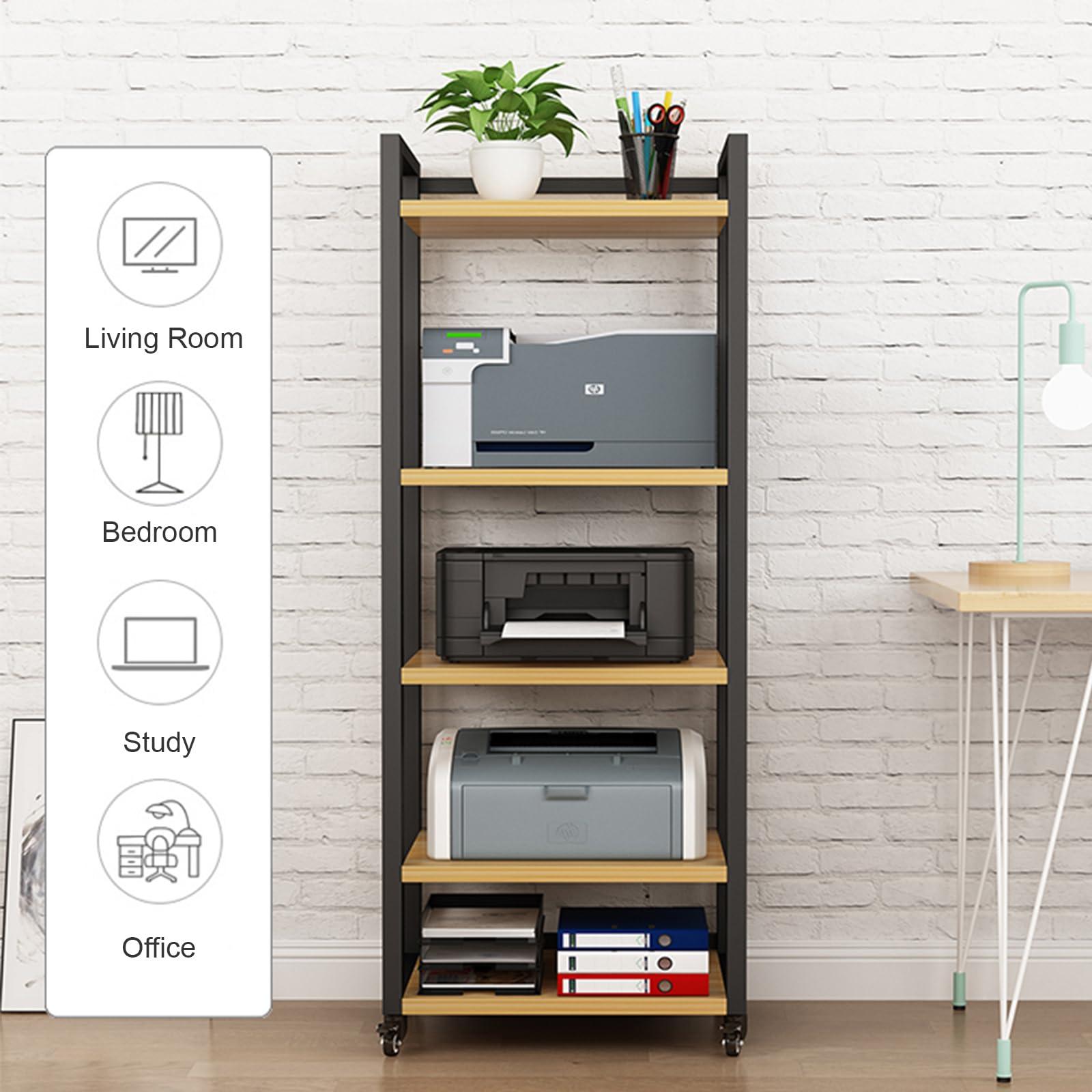 JIXDILO JIXDILO 4-Tier AV Media Stand with Wheels Adjustable Height Wooden Shelves Stereo Component Cabinet Storage Rack Audio Rack Tower for DVD Players Game Console TV Box(7-Tier, White+Wood)