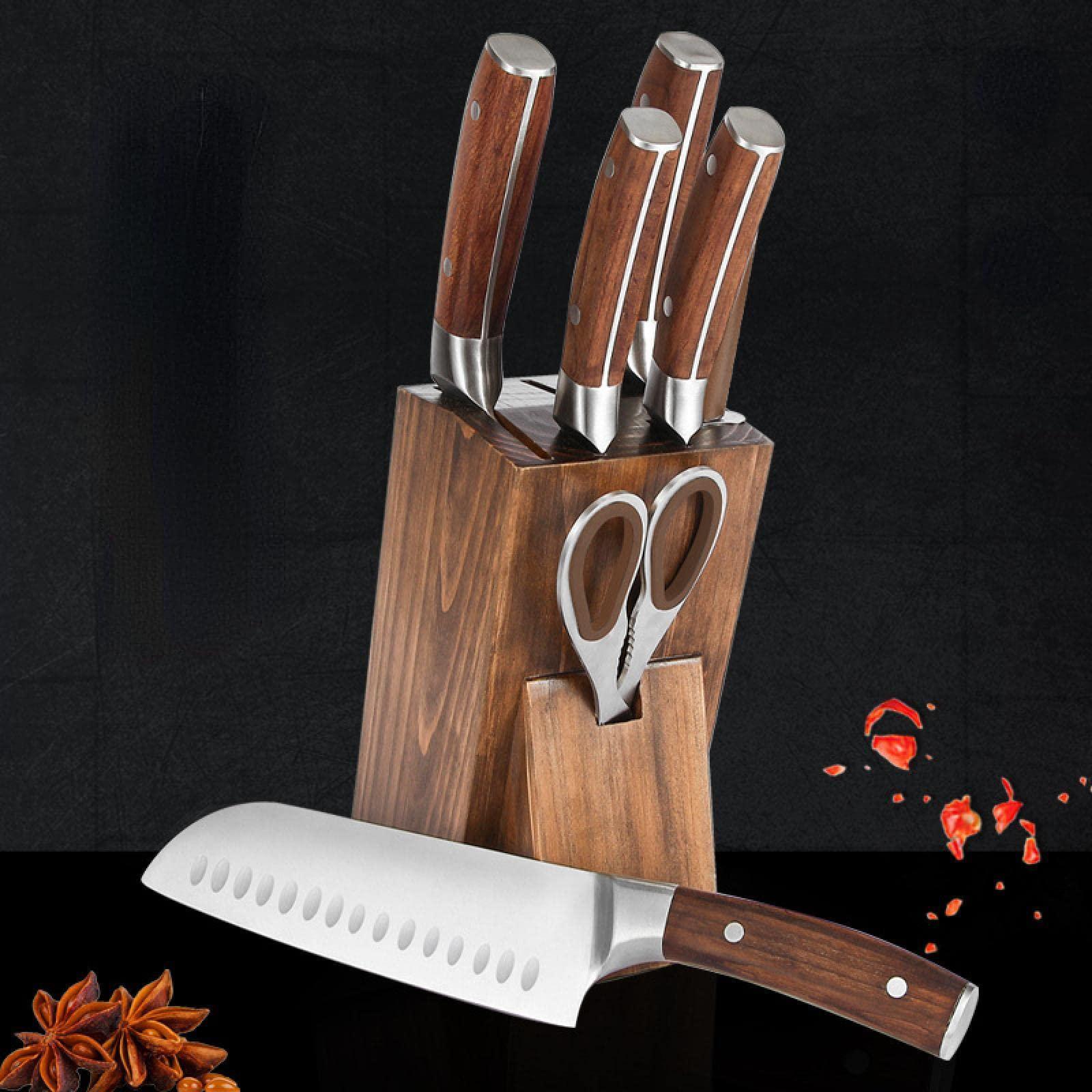 oexer Kitchen Stainless Steel Knife Set Wood Handle Household Kitchen Knife Chef Knife Gift Set Knife Solid Wood Knife Holder