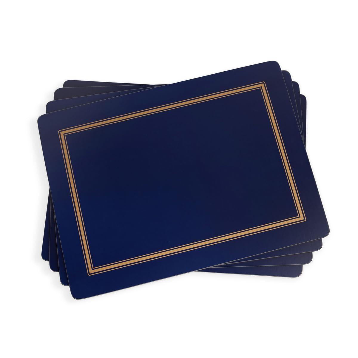 Pimpernel Pimpernel Classic Midnight Blue Collection Placemats | Set of 4 | Heat Resistant Mats | Cork-Backed Board | Hard Placemat Set for Dining Table | Measures 15.7” x 11.7”