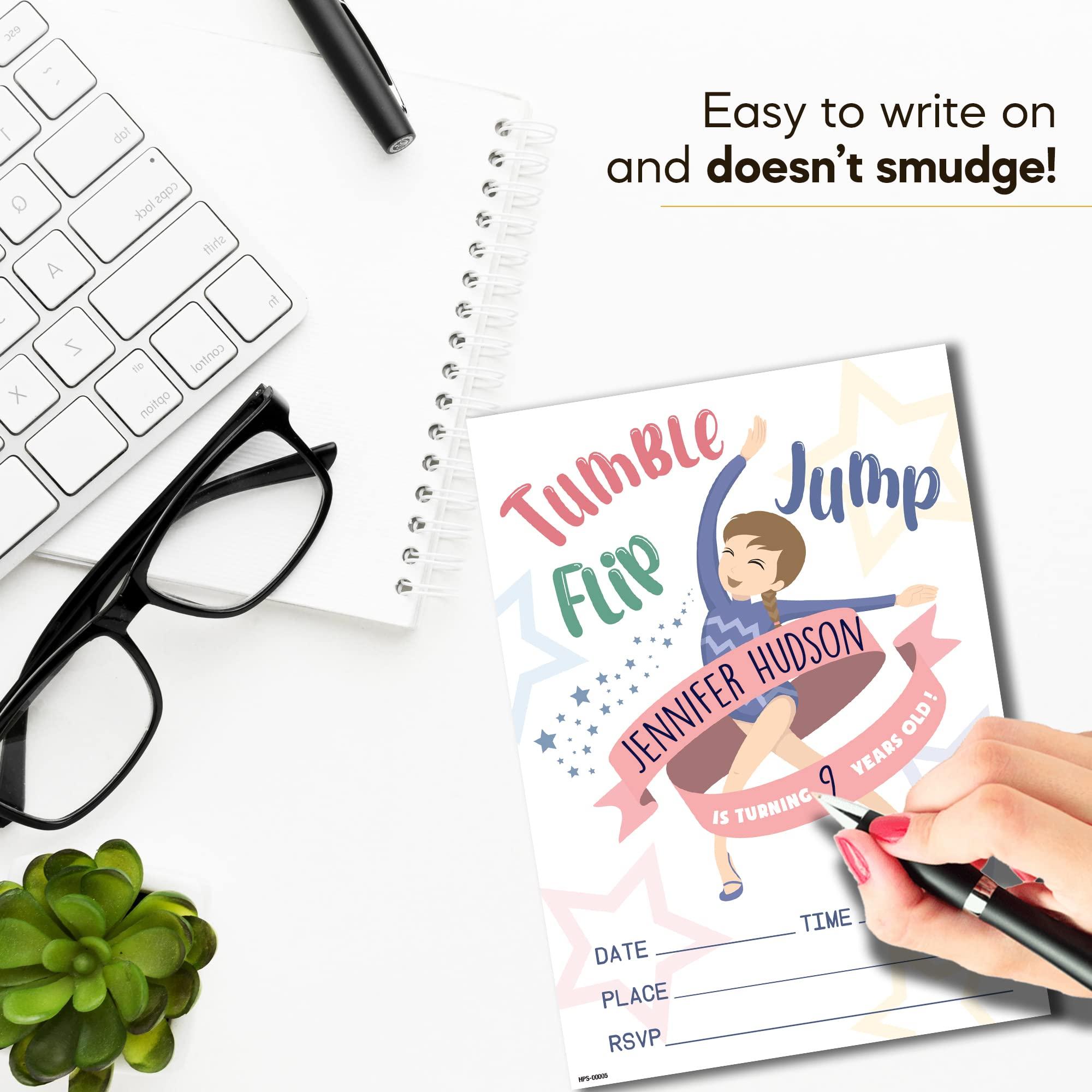 Hudson Party Supplies Gymnastic Birthday Party Invitations with Envelopes - (Pack of 20) - Invites for Girls, Children, Toddlers and More. Fill in Style. Gymnastics Theme Party Supplies.