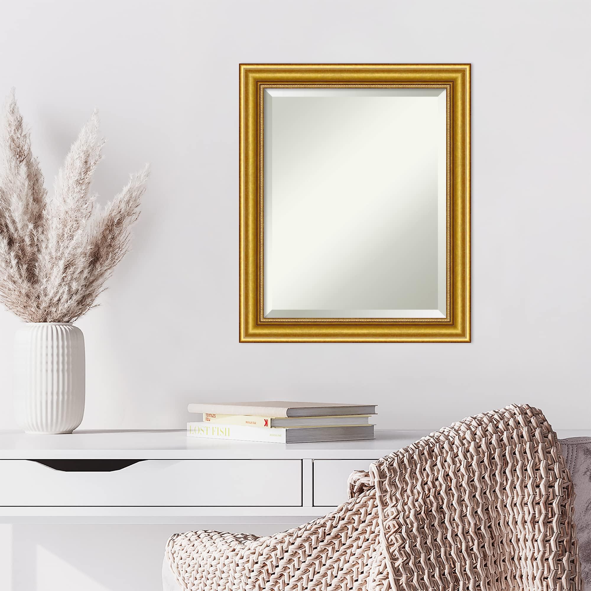 Amanti Art Amanti Art Gold Wall Mirror 24x20 Townhouse Gold Rectangle Bathroom Mirror for Wall Decor Living Room, Small Traditional Wood Frame, Hangs Horizonally and Vertically, Bathroom Decor, Beveled Edge