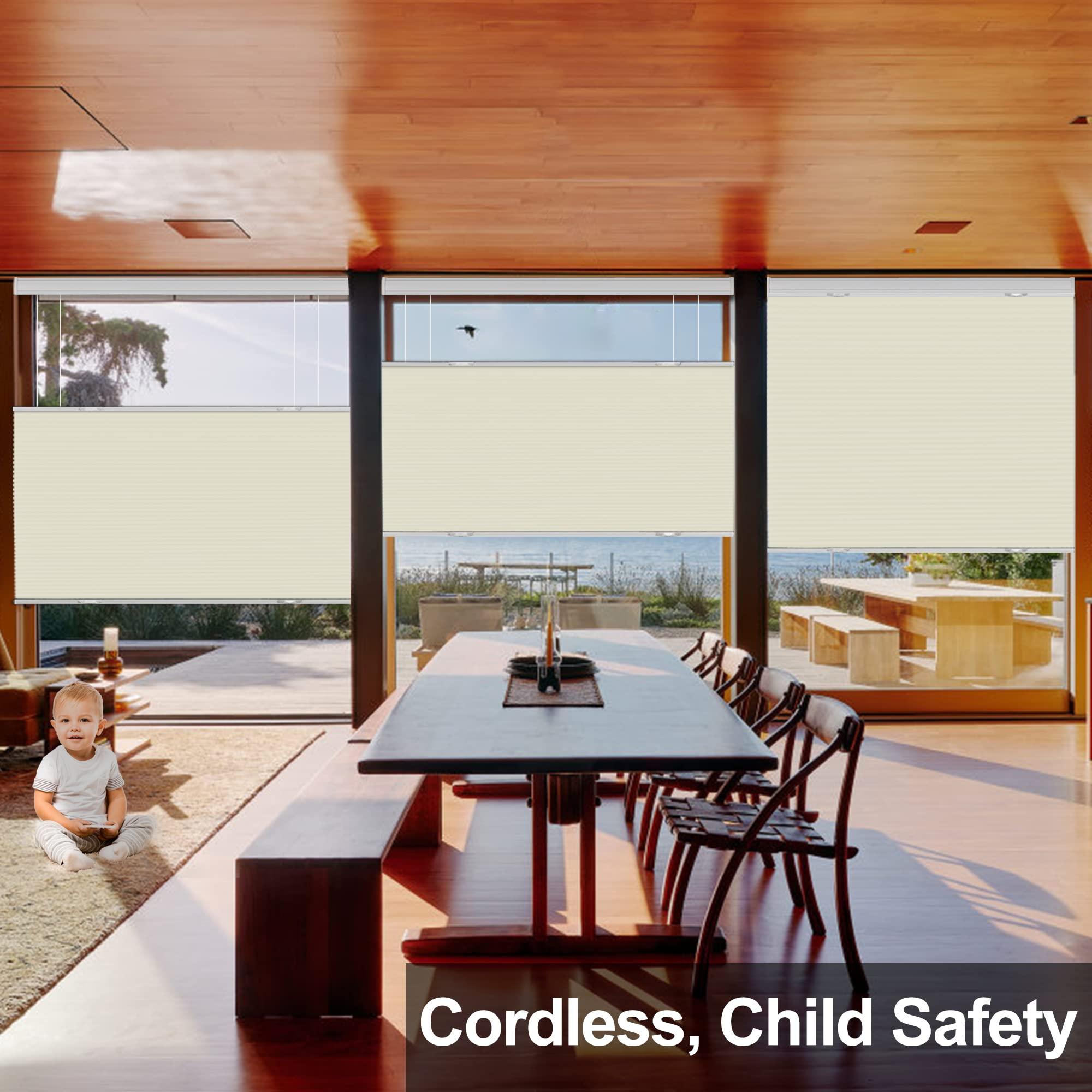 HOTSOON Top Down and Bottom Up Blackout Cellular Shades Cordless Honeycomb Shades HOTSOON Honeycomb Blinds for Windows Custom Cut to Size, Beige, 37" W x 64" H