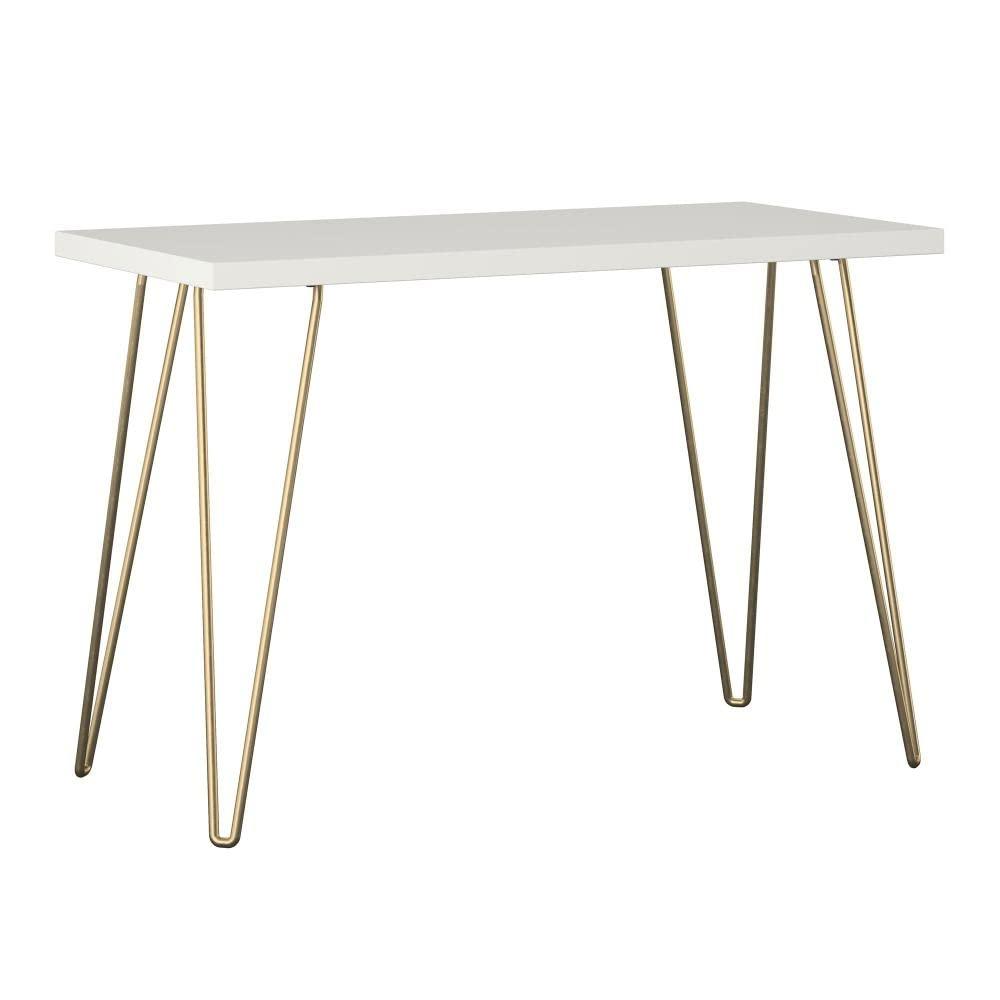 HNU White/Gold Small Computer Desk Size 29.2"h X 40"w X 19.5"d, Metal Hairpin-Style Legs, Modern Look, Rectangular Shape | All Season Stable and Durable, Eye-Catching Retro Style, Decorative, Aesthetic