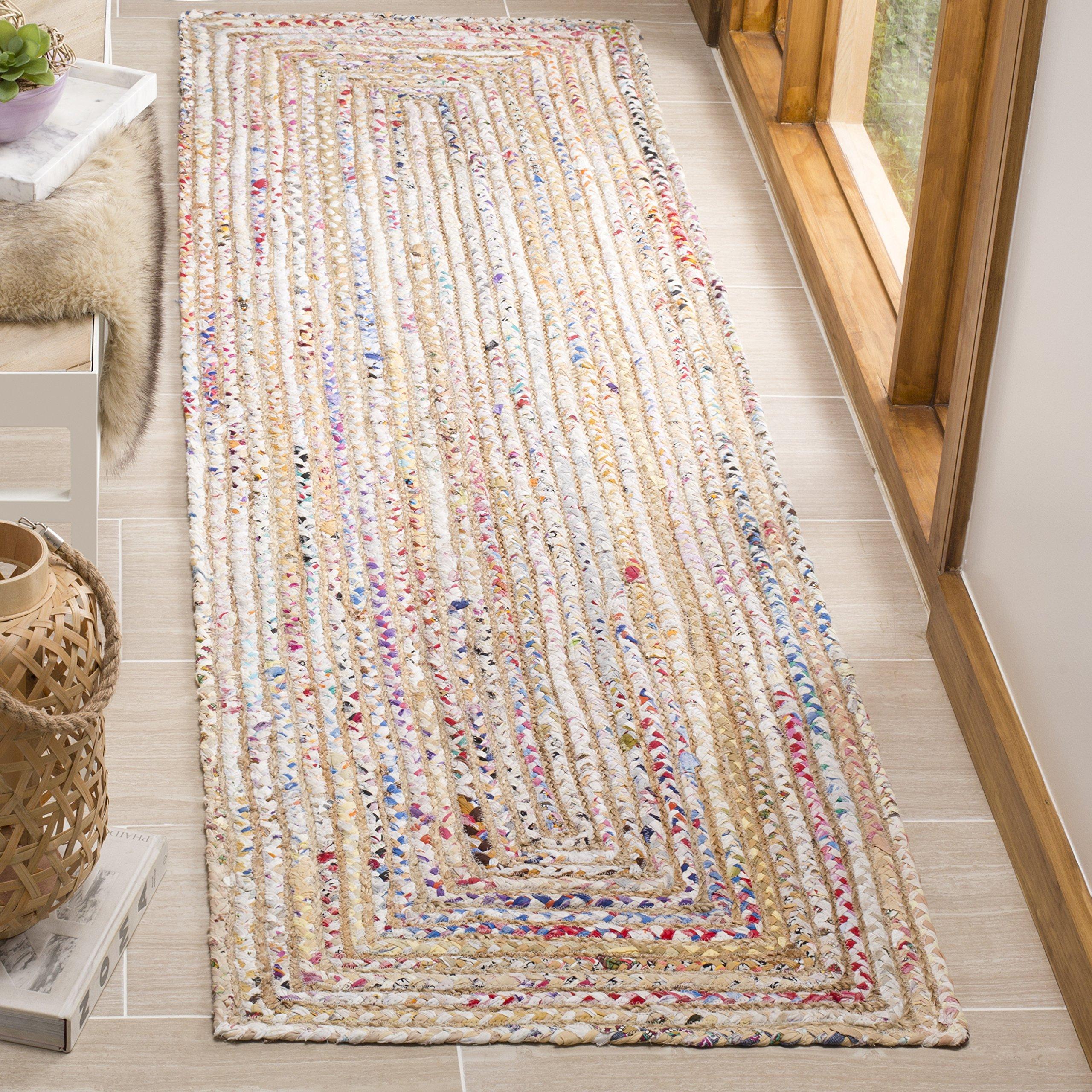 Safavieh SAFAVIEH Cape Cod Collection Runner Rug - 2\'3\" x 20\', Beige & Multi, Handmade Boho Braided Jute & Cotton, Ideal for High Traffic Areas in Living Room, Bedroom (CAP202B)