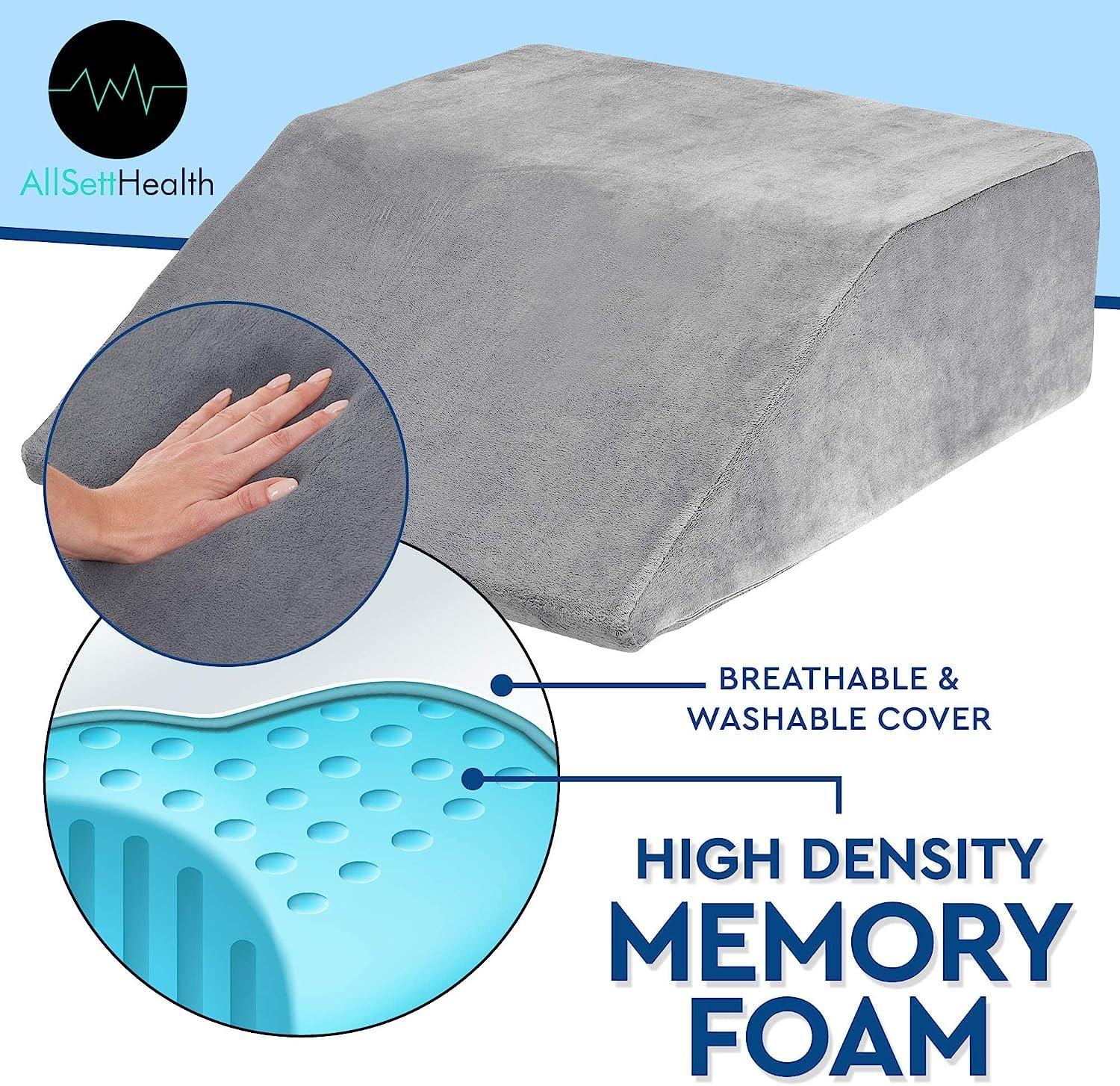 AllSett Health Leg Elevation Pillow - Memory Foam Leg Elevating Pillow | Leg Rest Wedge - Leg Pillow Elevation Blood Circulation | Relieves and Recovers Foot & Ankle Injuries | Foot Elevation Pillows for Swelling