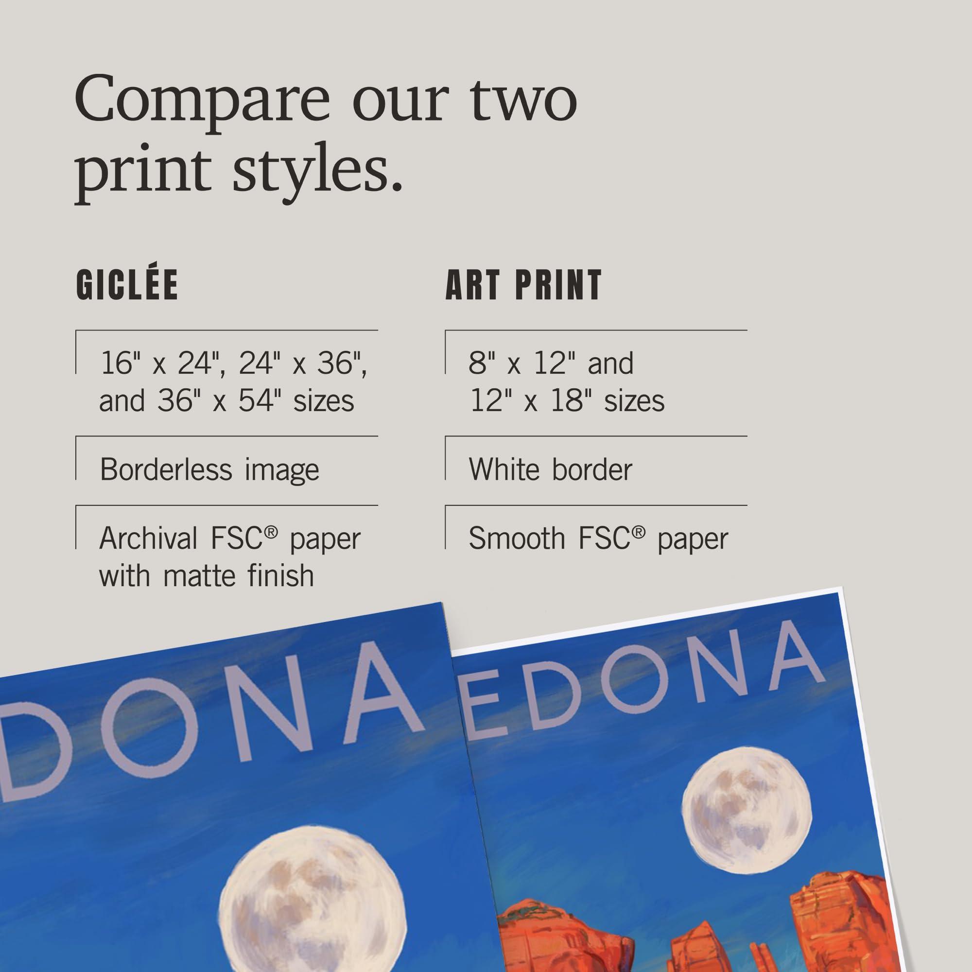 Lantern Press Lantern Press 36x54 Inch Giclee Art Print Wall Decor, Sedona, Arizona, Cathedral Rock, Moon, Oil Painting