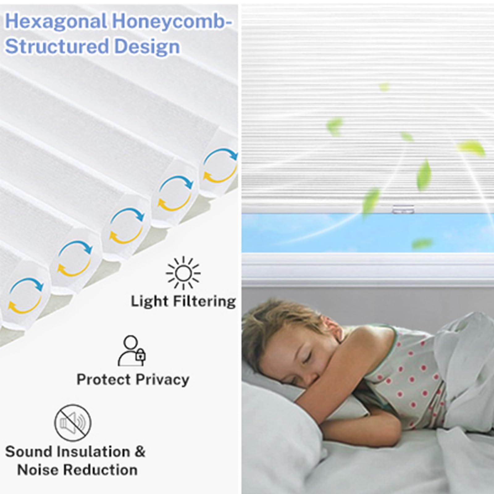 UrMoon UrMoon Top Down Bottom Up Cellular Shade Cordless Cellular Shade for Windows Blinds Thermal Insulated Honeycomb Blinds for Indoor Windows (Light Filtering - Gray, 32" W x 48" H)