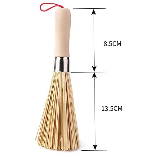 GONGXFDC 2Pack Traditional Natural Bamboo Wok Brushes , Kitchen Cleaning Brush, Bamboo Kitchen pan Brush, for Cleaning Dishes, Cast Iron Pots, Pans, Vegetables and Sink